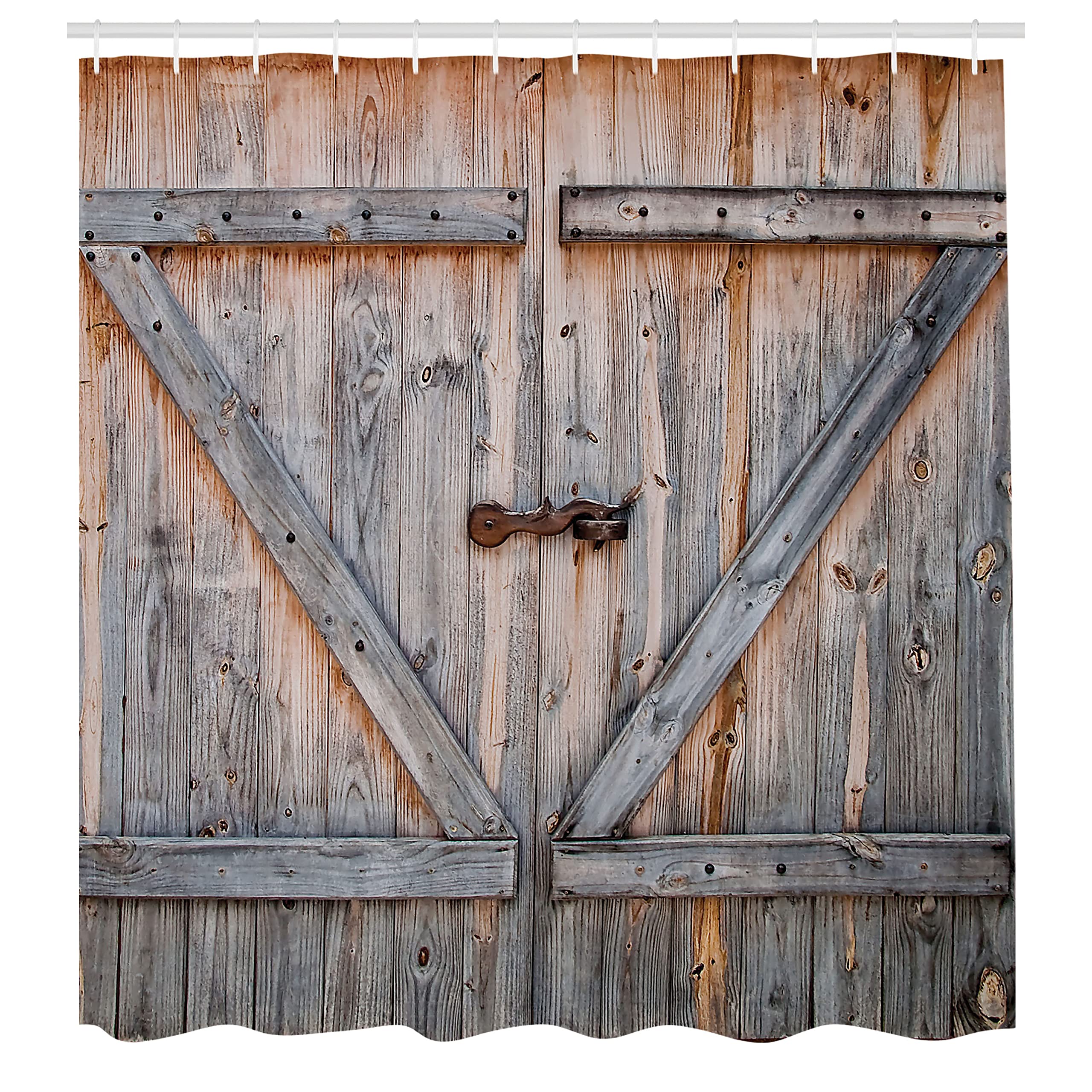 Ambesonne Rustic Shower Curtain, Old Wooden Garage Door American Native Country Farm Style Art Image, Cloth Fabric Bathroom Deco