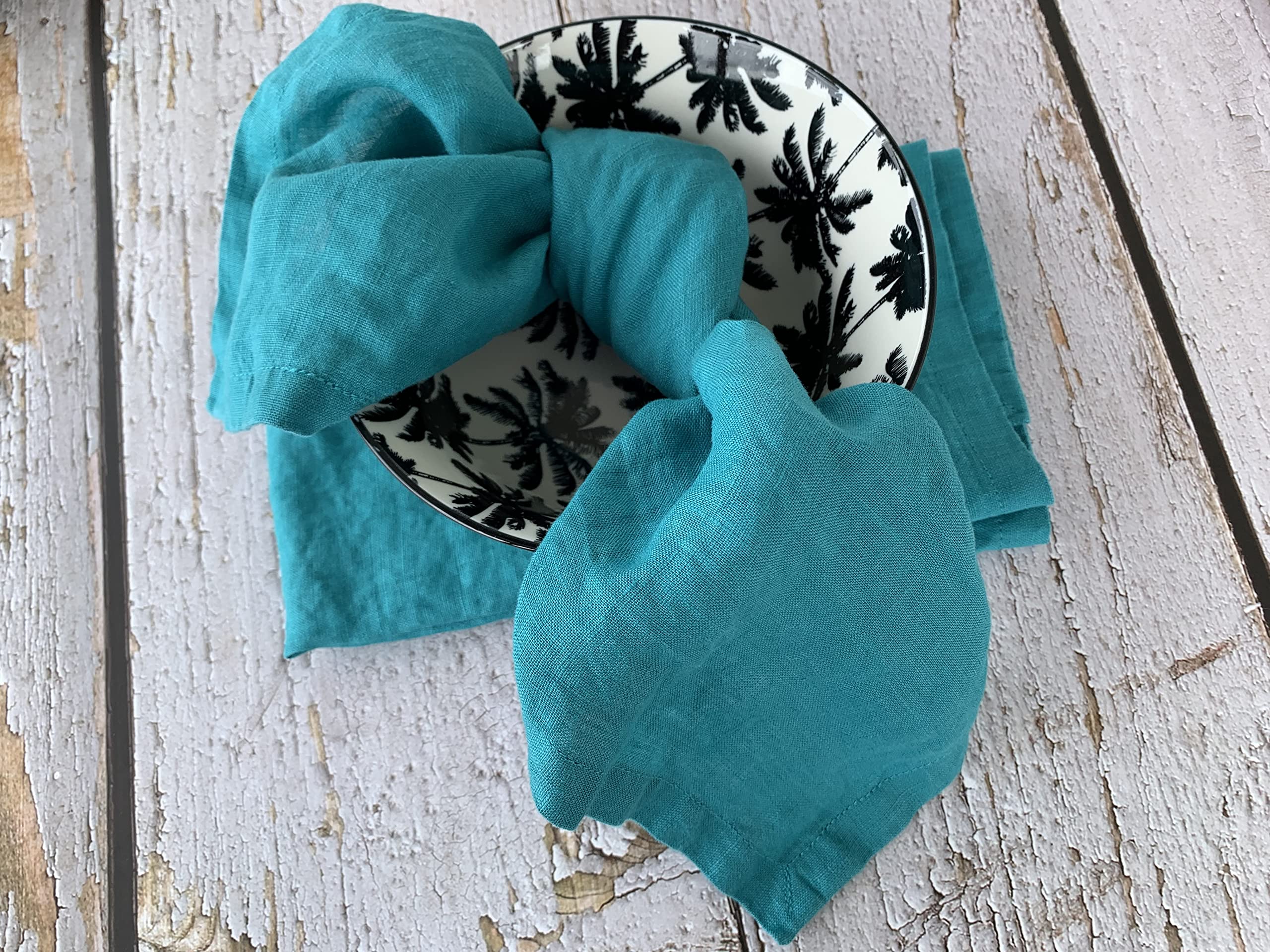 Linen Napkins -100% French Flax - Stonewashed Pure Linen Cloth Napkins - Size 18 Inch X 18 Inch - Set Of 4, Tropics (Tropical Te