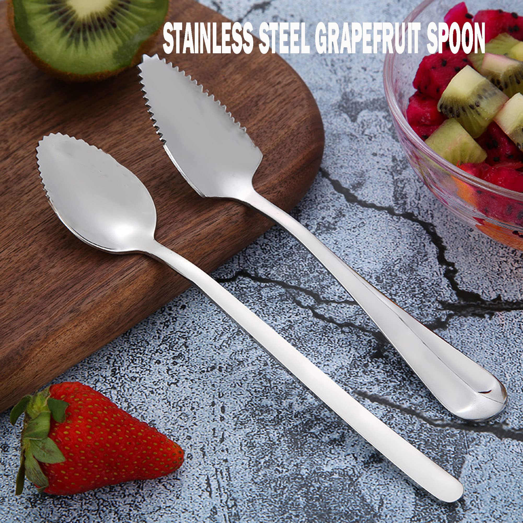 Stainless Steel Grapefruit Spoons Serrated Edge Grapefruit Spoon 2Pcs Grapefruit And Dessert Spoon Kitchen Tools For Citrus Frui