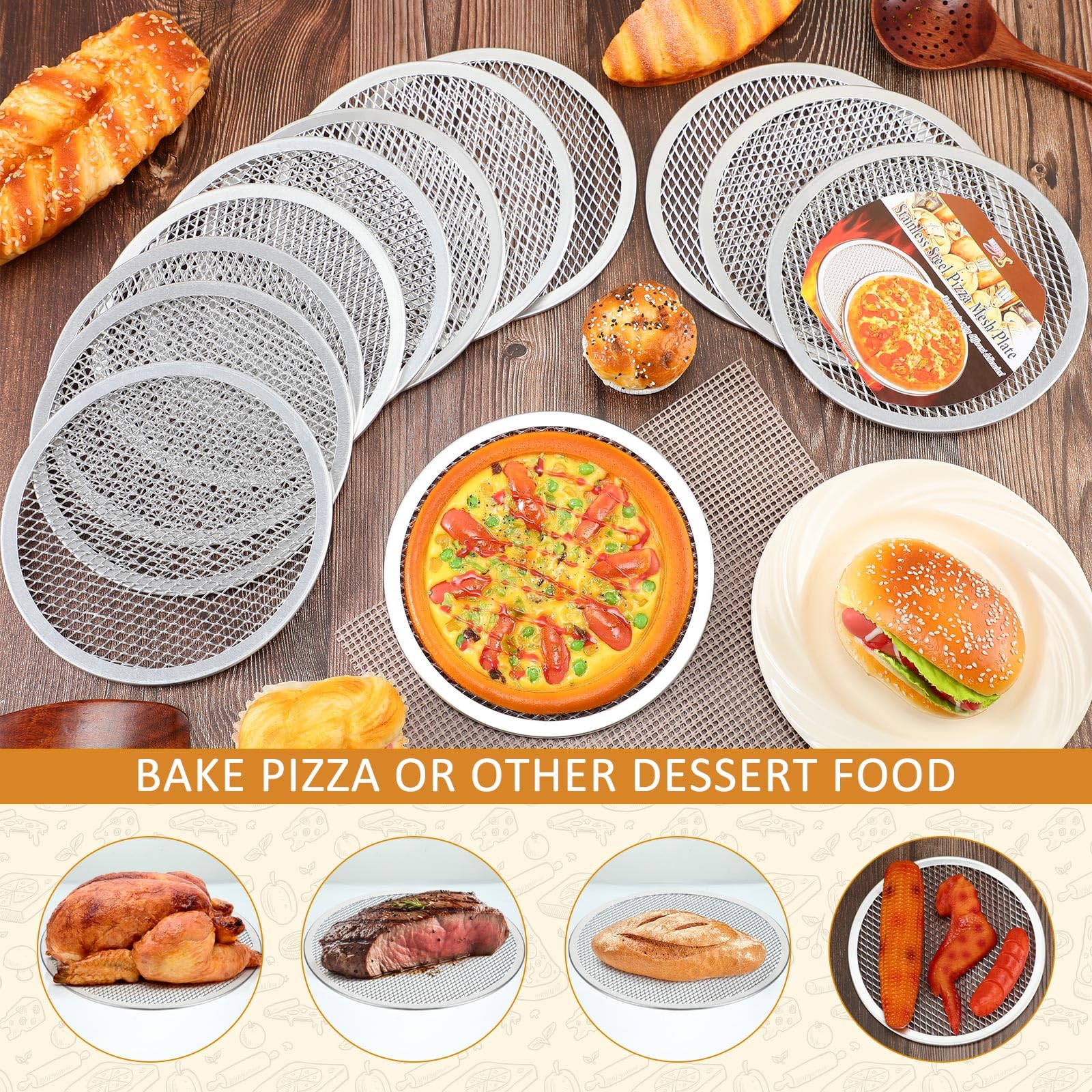 Dandat Set Of 12 Pizza Screen 8 Inch Aluminum Round Pizza Pans With Holes Bulk Seamless Pizza Trays For Oven Nonstick Pizza Baki
