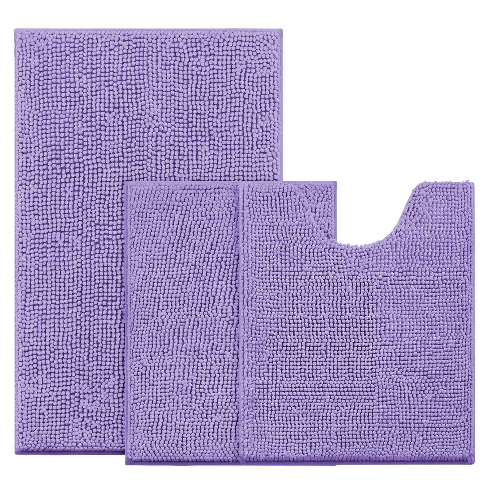 BYSURE Lavender Bathroom Rugs Sets 3 Piece Non Slip Extra Absorbent Plush Chenille Soft Washable Bath Rugs and Mats Set