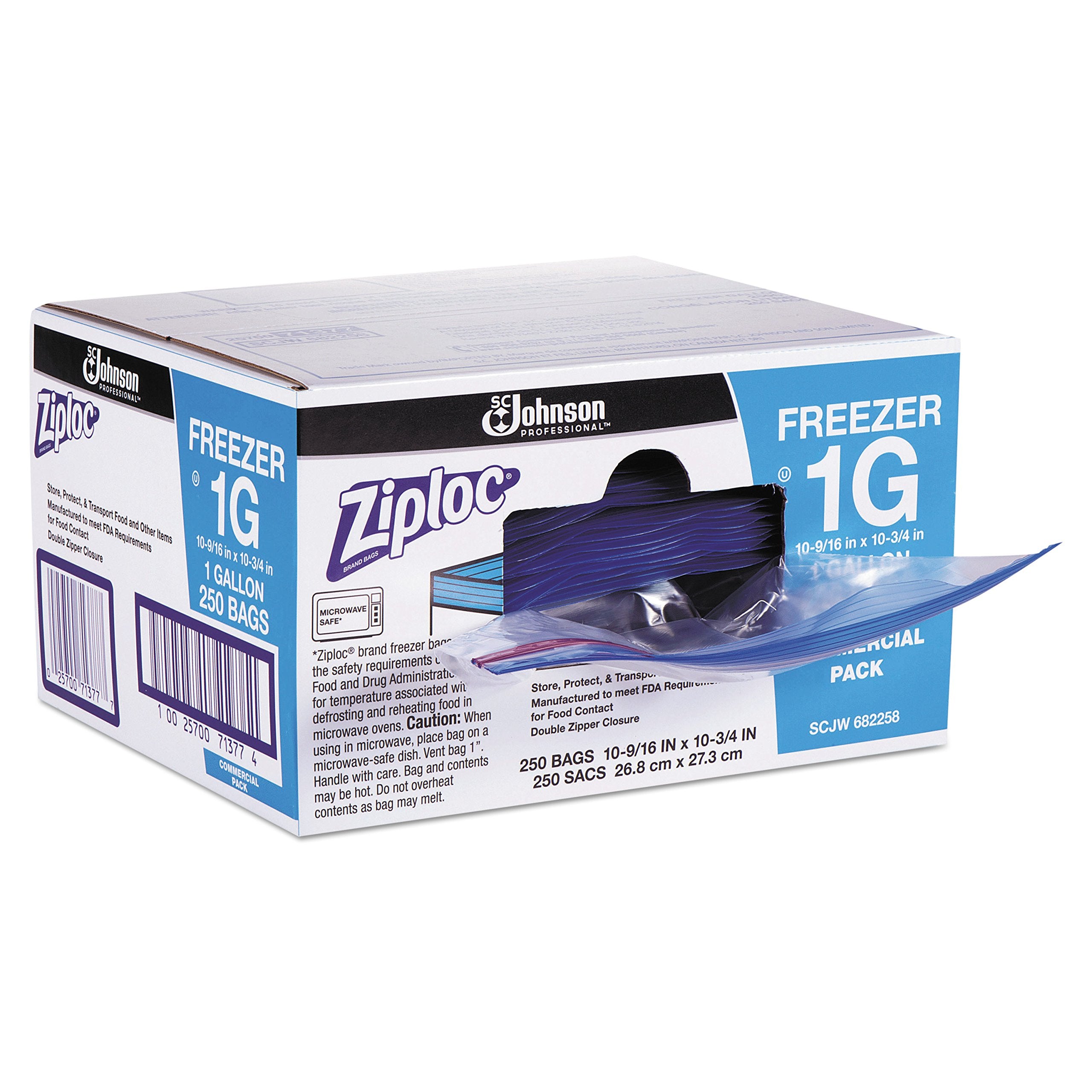 Ziploc 94604 Double-Zipper Freezer Bags, 1Gal, 2.7Mil, Clear W/Label Panel (Case Of 250)