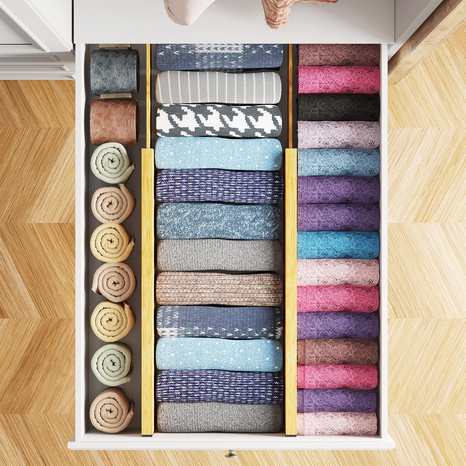 SpaceAid Bamboo 4 Pack Dresser Drawer Dividers, 4.65 High Adjustable 17-22    Drawer Organizers, Expandable Organization for Clo