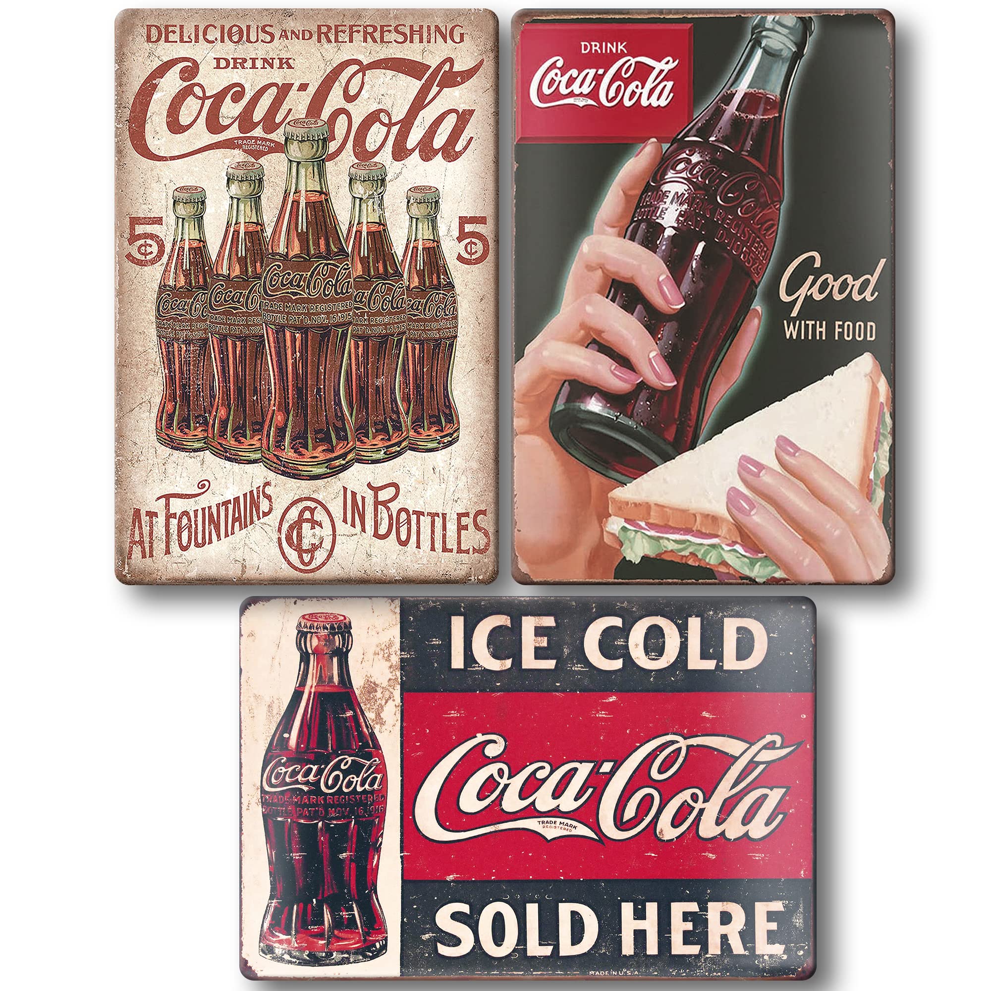 Clolinse Coca Cola Tin Signs | Vintage Metal Decor Bar Cool Things For Man Cave | Coke Retro Funny Stuff Wall Poster Shop Room K