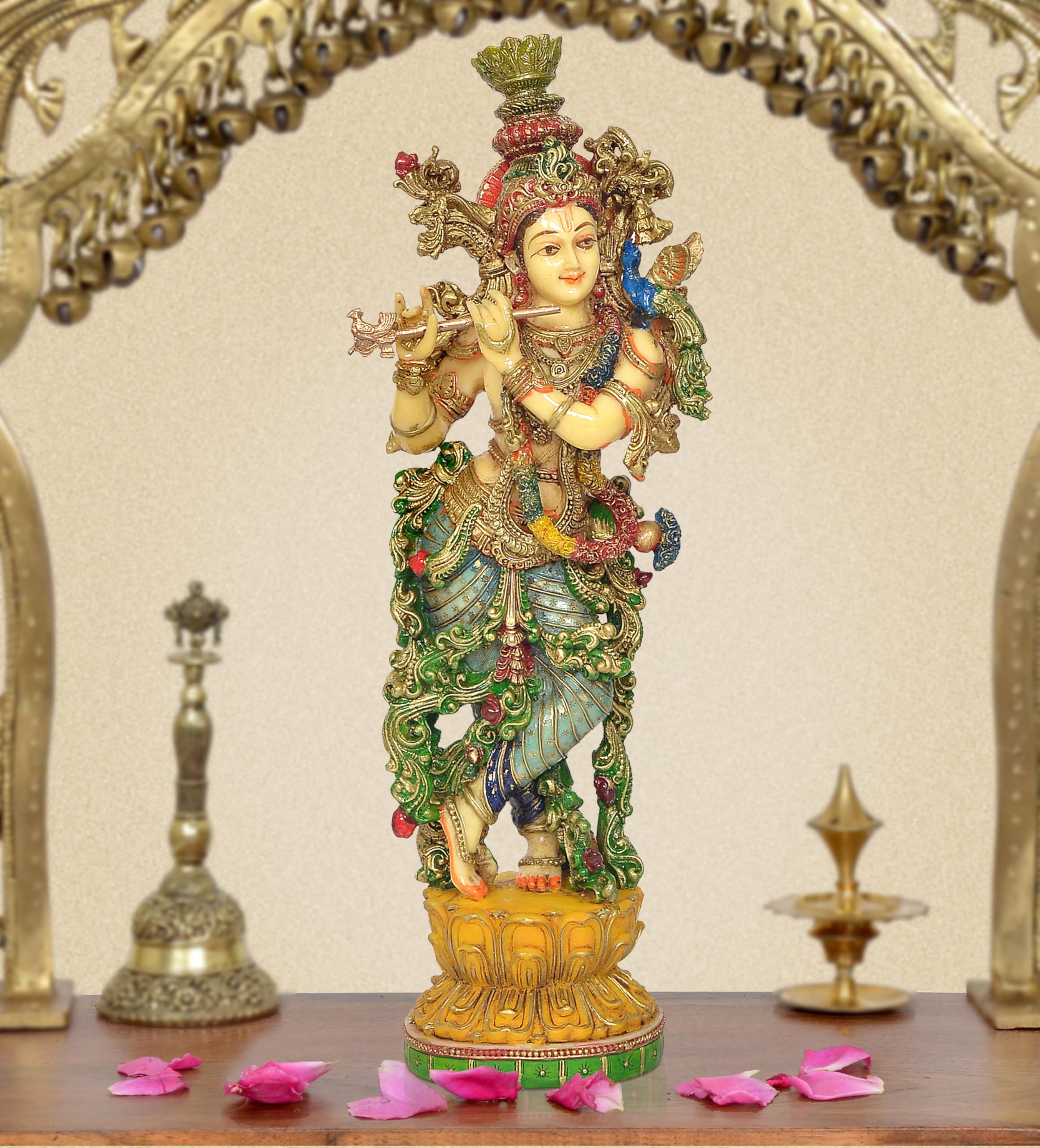 Amazon Brand - Umi Polyresin Lord Krishna Idol Figurine Sculpture Playing Flute Statue, For Home Decor Mandir Pooja Decorative S