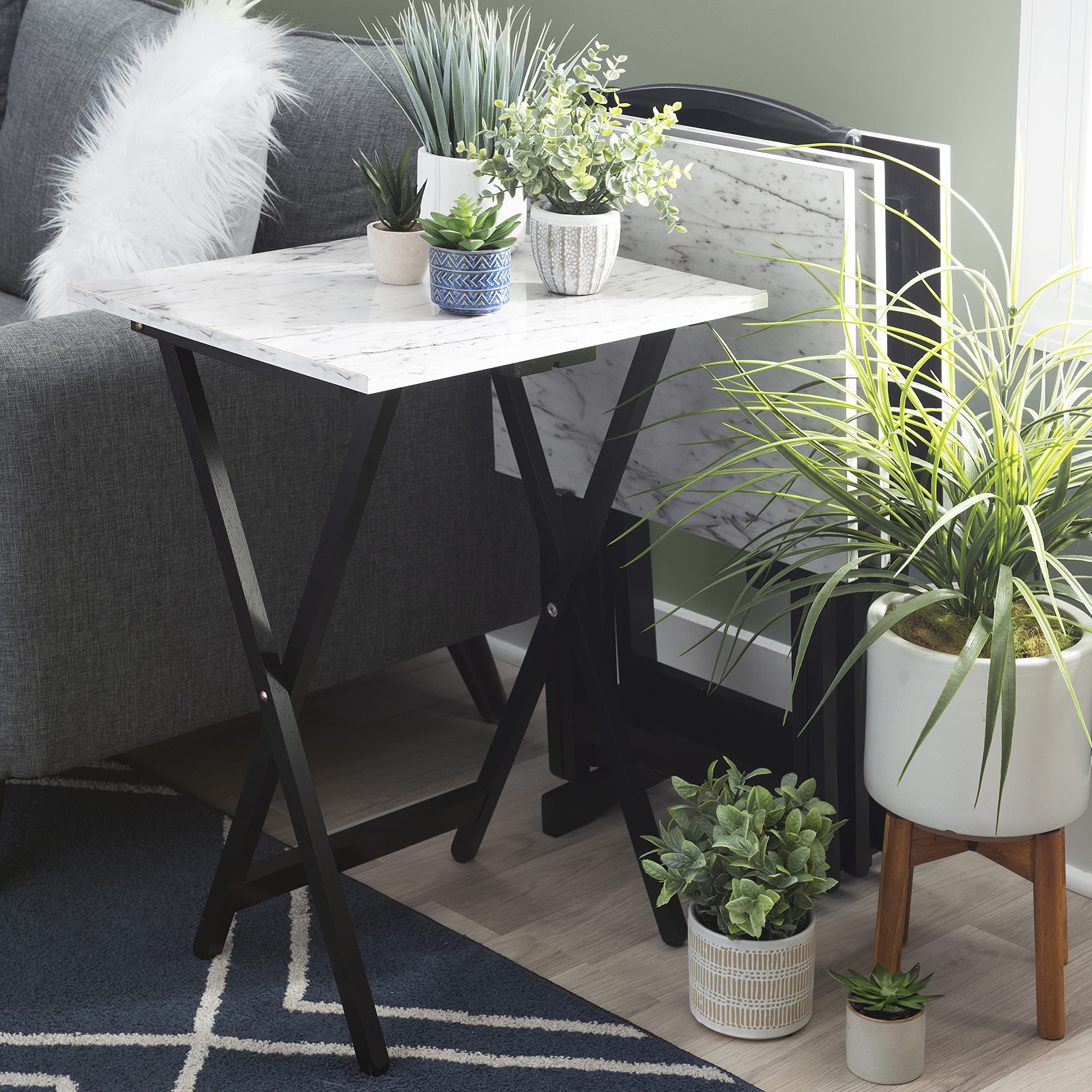 Linon Tray Table Set, 15.75''D X 18.9''W X 26.38''H, White