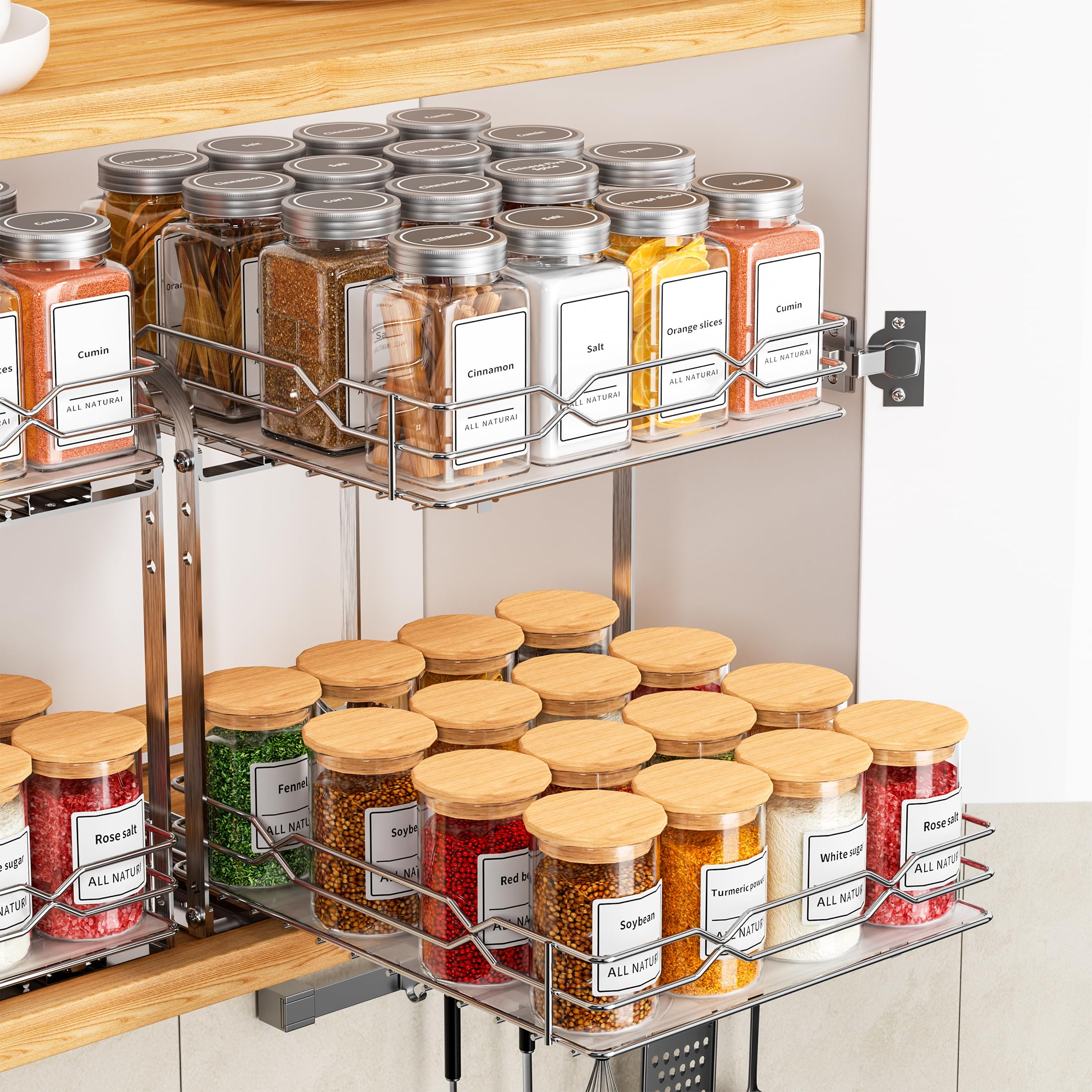 Boivshi Pull Out Spice Rack, 2 Tier Spice Organization For Cabinet, Heavy Duty Spice Rack, 91/4 Inch Wide  Spice Racks For Ins