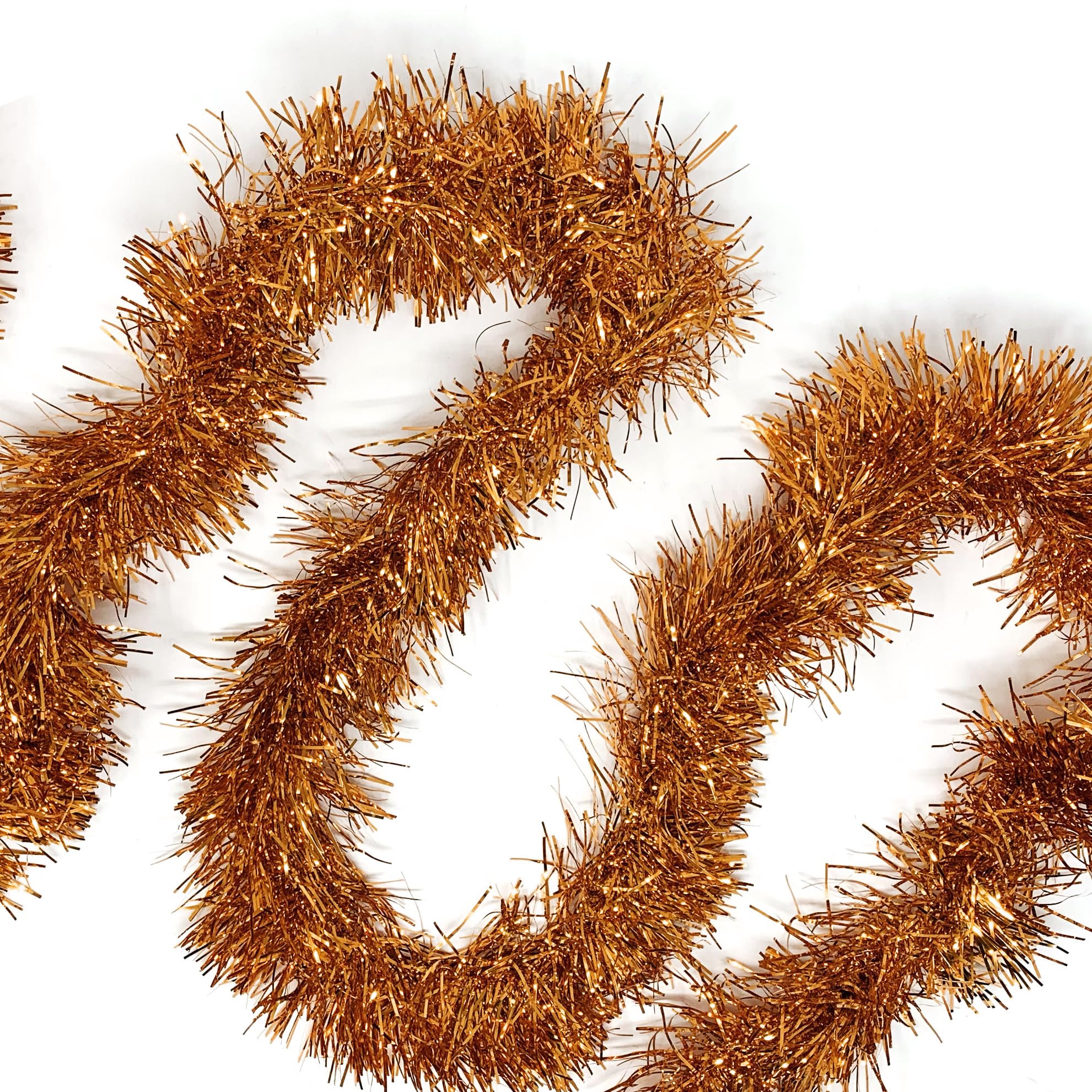 Allgala Rose Gold/Orange Tinsel Garland, 50 Feet Christmas Metallic Foil Tinsel Garland Decoration for Holiday Tree Walll Rail H