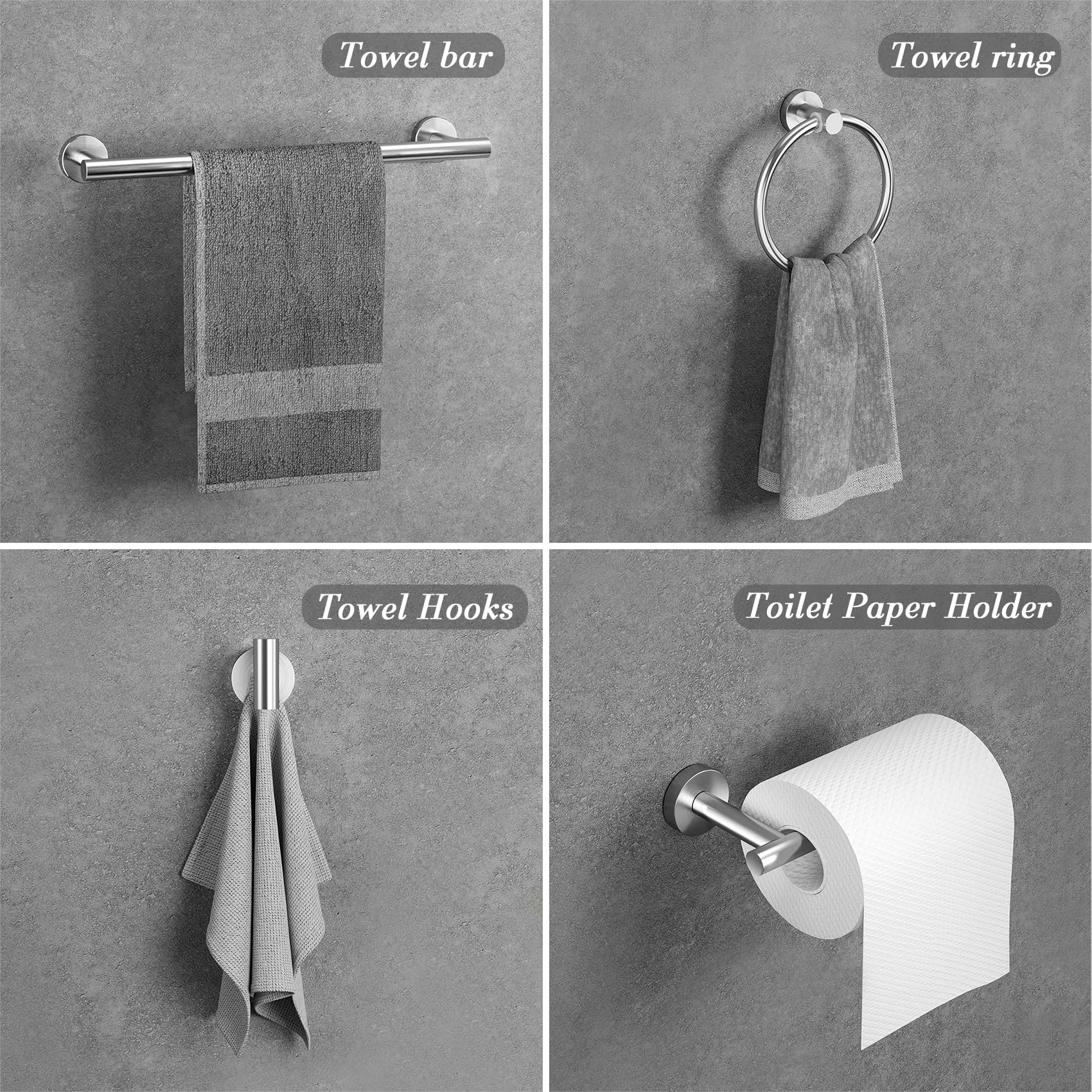 Lckppt 10-Piece Brushed Nickel Stainless Steel Bathroom Accessories Set, Wall Mounted Towel Bar and Racks, Model Lckppt-TB-BS-001
