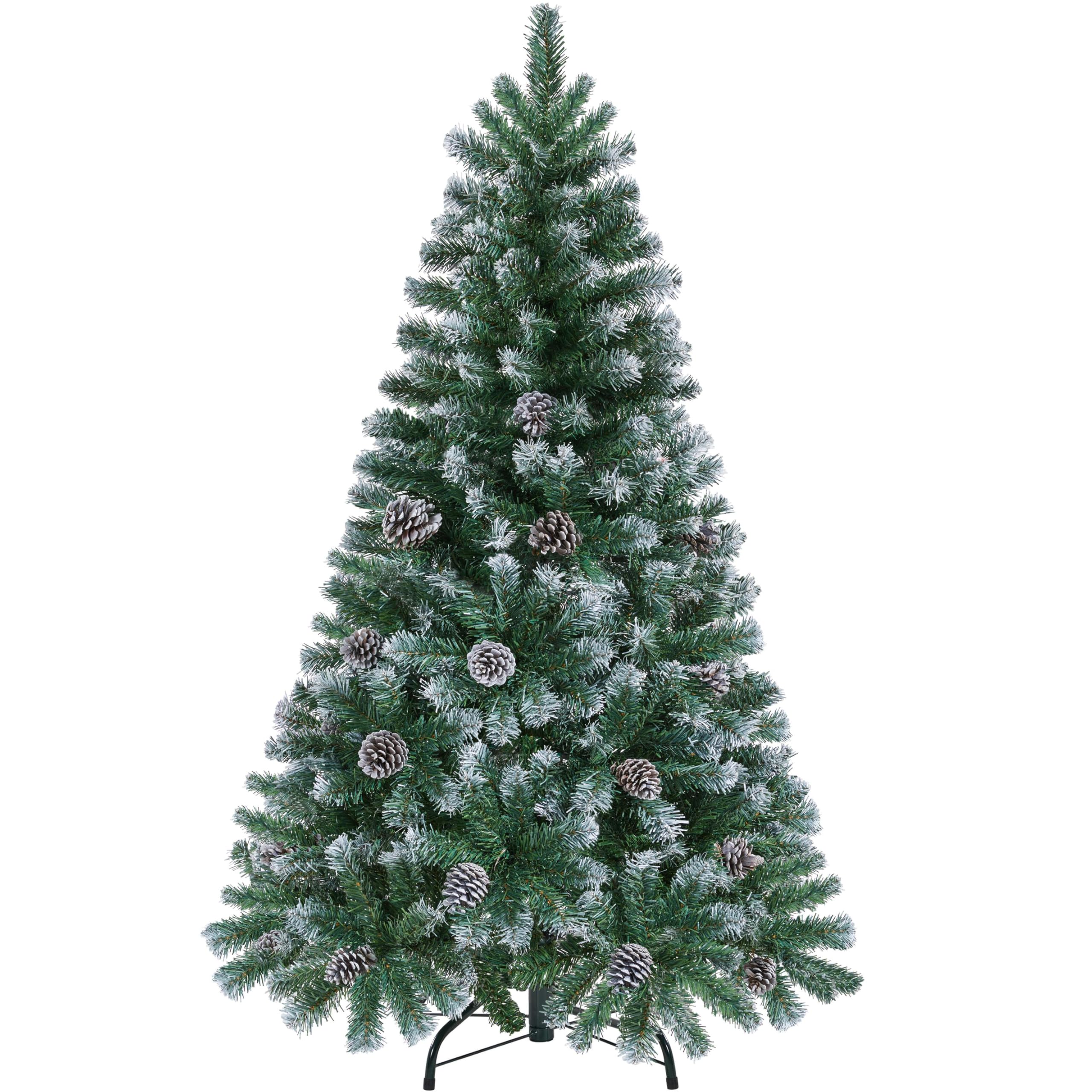 Yaheetech 4.5ft Artificial Christmas Tree, Snow Flocked Christmas Tree w/35 Pinecones, 412 Frosted Tips, Pre-Decorated Tree for 