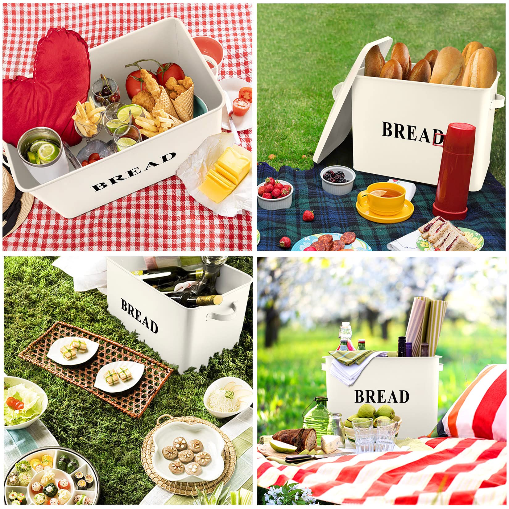 P&P Chef Extra Large Cream Bread Box With Lid, Metal Bread Storage Container For Farmhouse Kitchen Countertop, 13.1    X 11.81