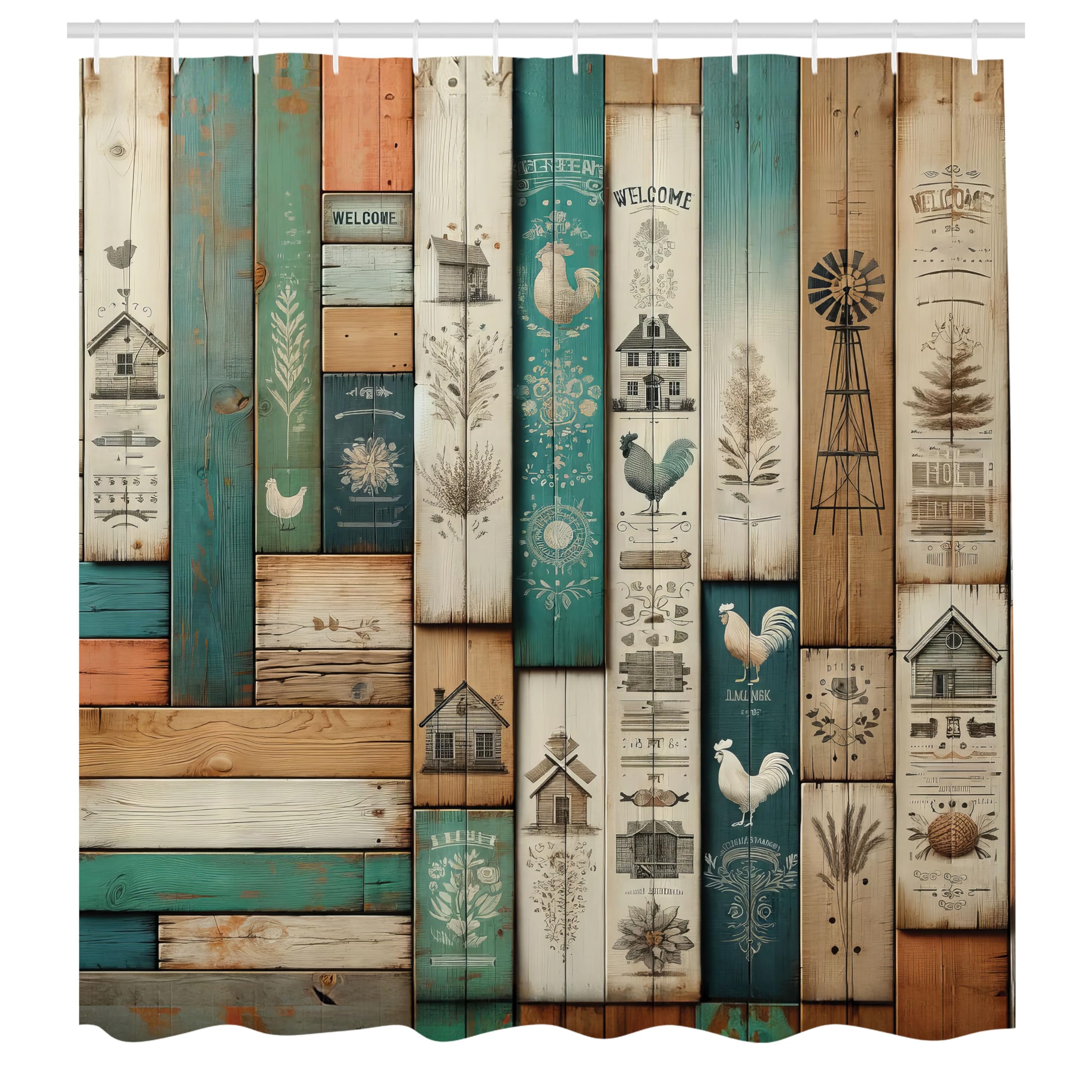Ambesonne Farmhouse Shower Curtain, Rustic Themed Weathered Wooden Planks With Country Life Items, Cloth Fabric Bathroom Decor S