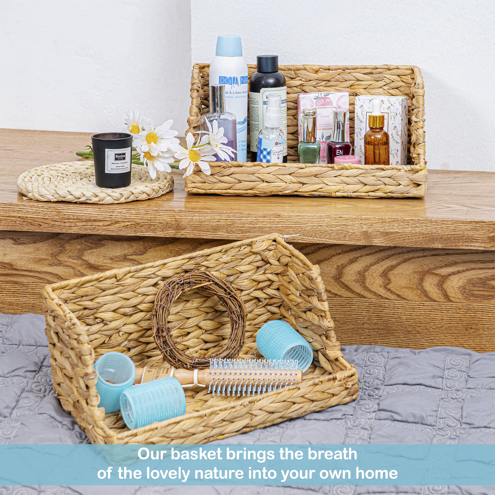VATIMA Water Hyacinth Storage Baskets for Organizing  Medium Open-Front Wicker Basket for Kitchen  for Shelves  11.8? x 7.5? x 5.5?  2 Pack