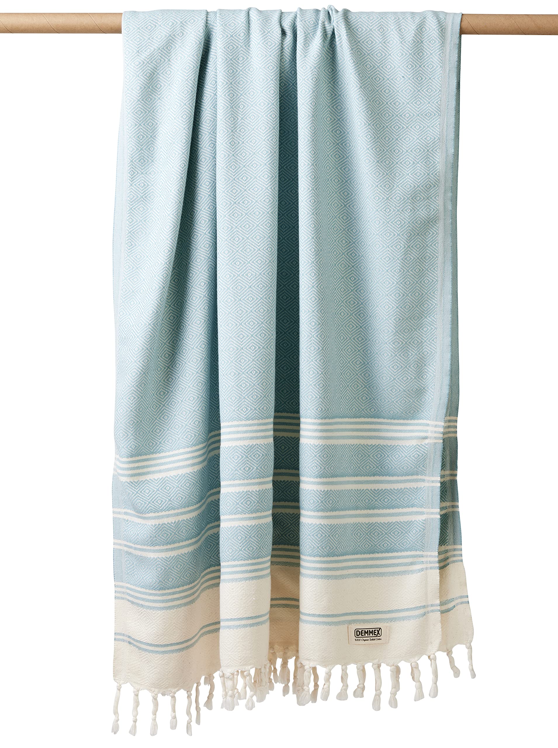 Demmex Certified Organic Turkish Cotton Beach And Bath Towel, Peshtemal Towel Blanket, Prewashed, Diamond Weave, 71X36 Inches (G