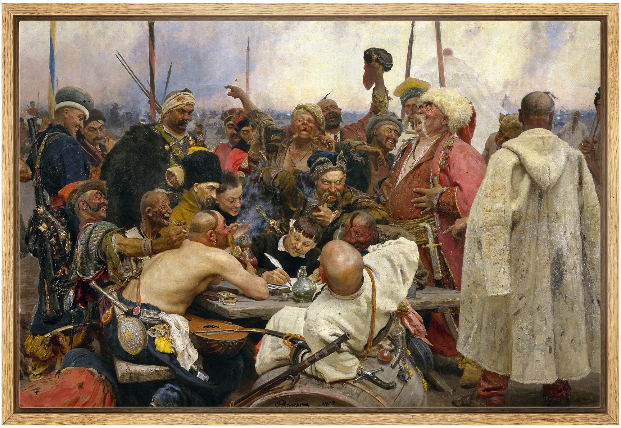 Wall26 - Reply Of The Zaporozhian Cossacks To Sultan Mehmed Iv Of The Ottoman Turkey Empire By Ilya Repin - Framed Canvas Print