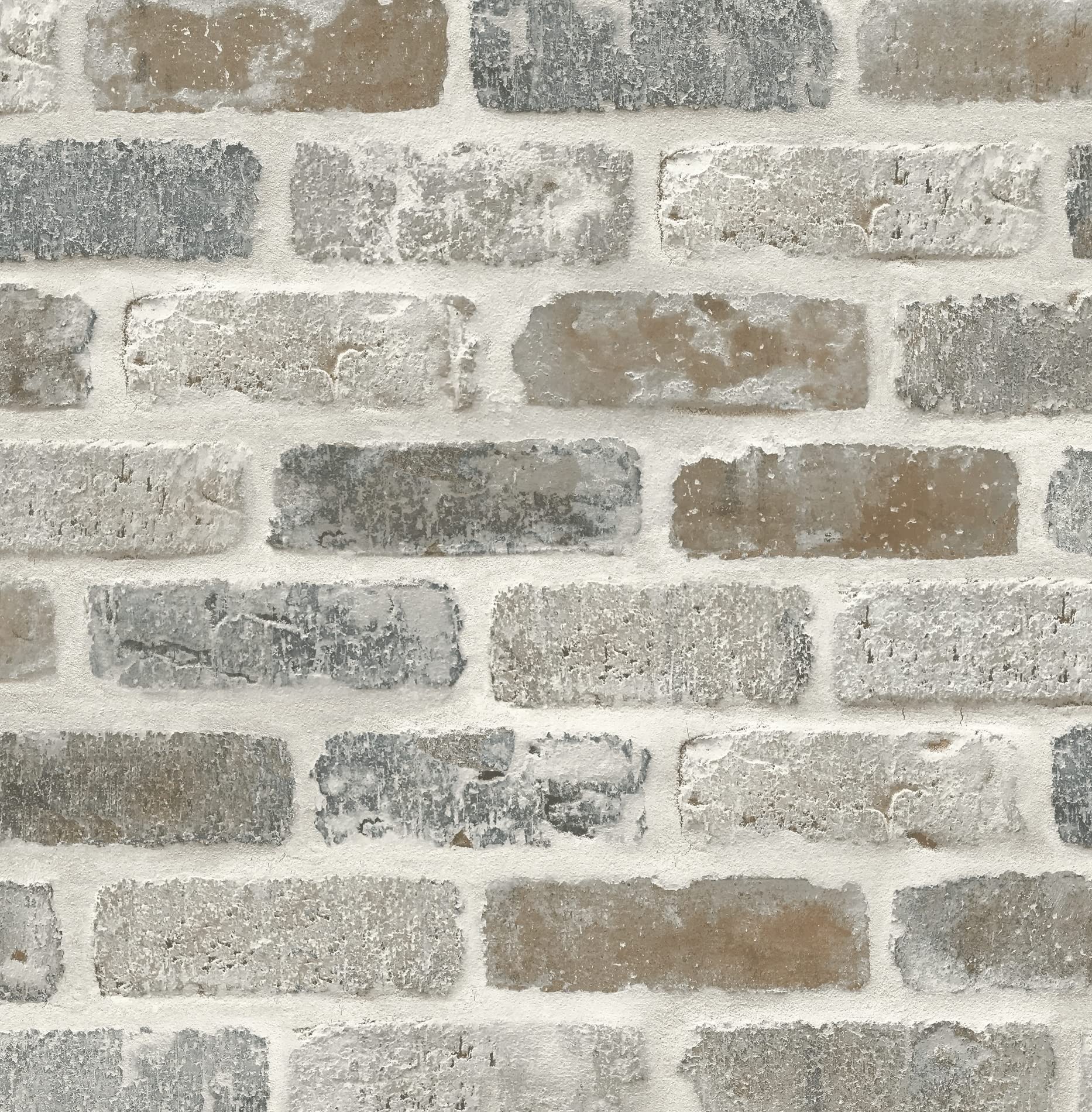 Seabrook Designs Neutral Washed Faux Brick Pre-Pasted Paper Wallpaper Roll 56 sq. ft. PR10500
