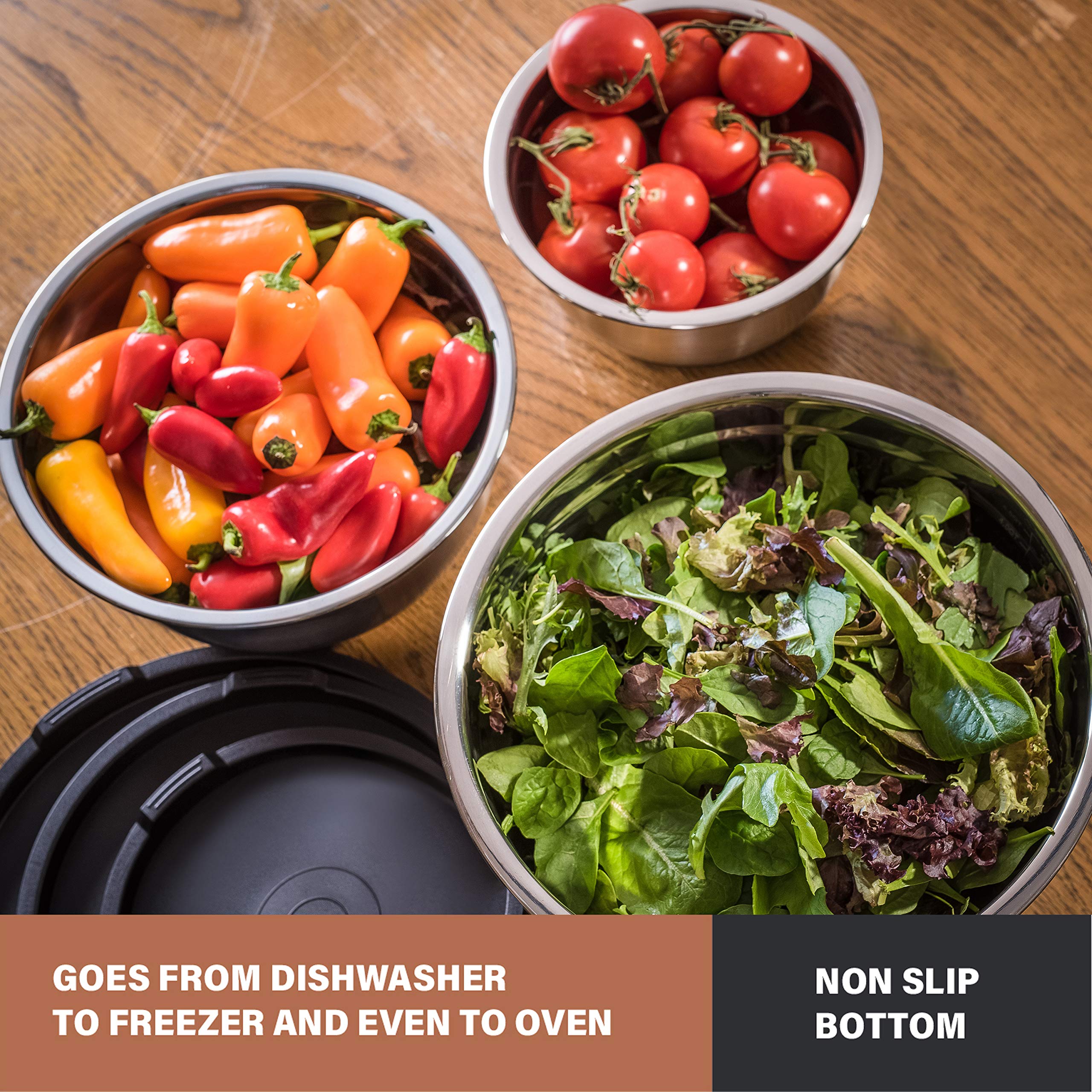 Bellemain Stainless Steel Non-Slip Mixing Bowls With Lids (5 Piece, Silver/Black)