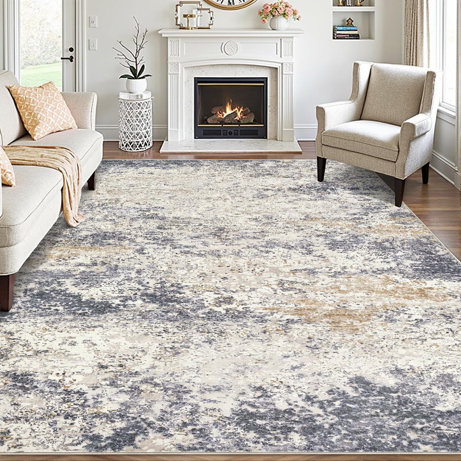 LOVORAL Area Rugs for Living Room: 8x10 Washable Neutral Abstract Rug for Bedroom Large Soft Modern Dining Room Rugs Indoor Floo