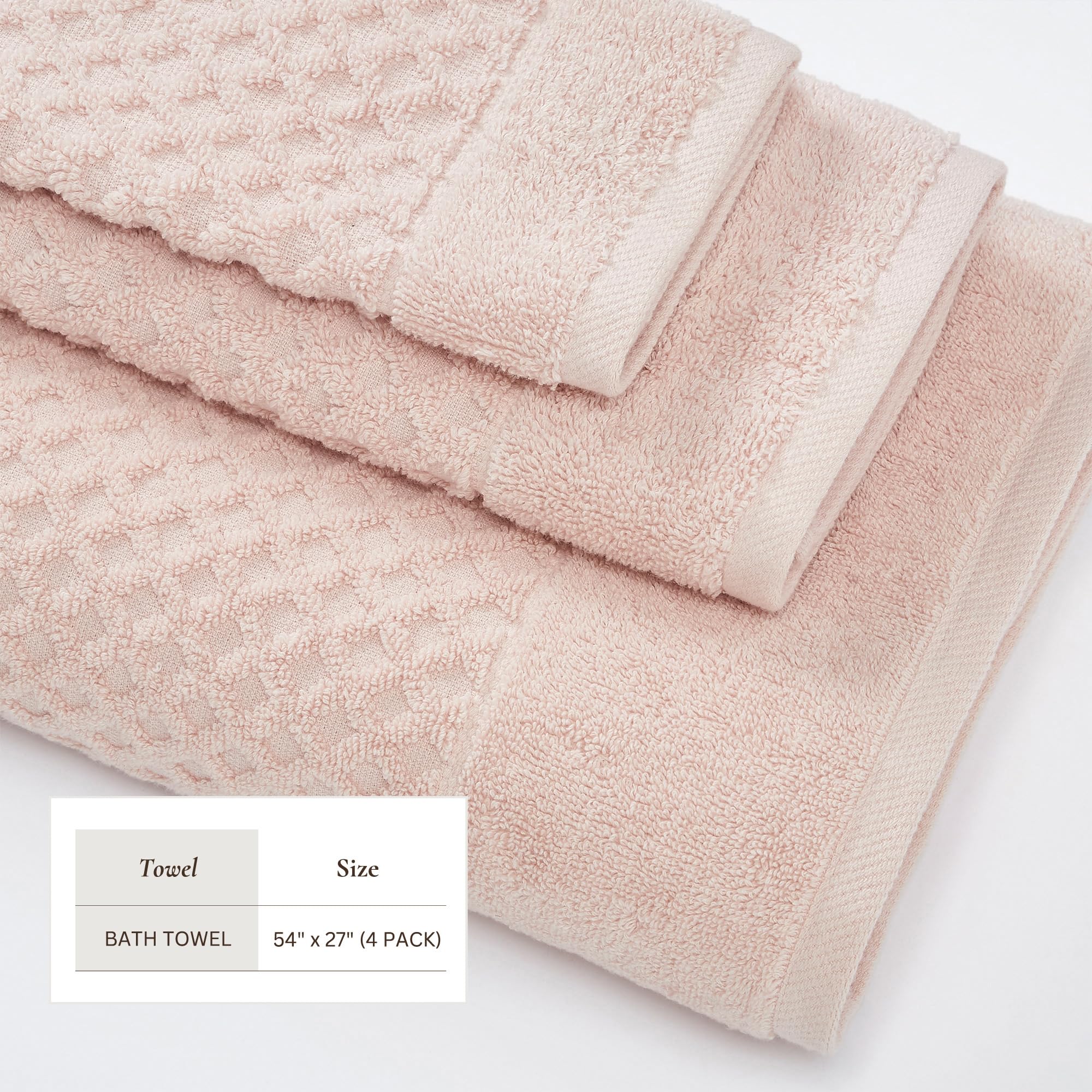 Great Bay Home 100% Cotton Pink Bath Towel Set  4 Soft Bath Towels (30 X 52 Inches)  Highly Absorbent, Quick Dry Bath Towels  Gr