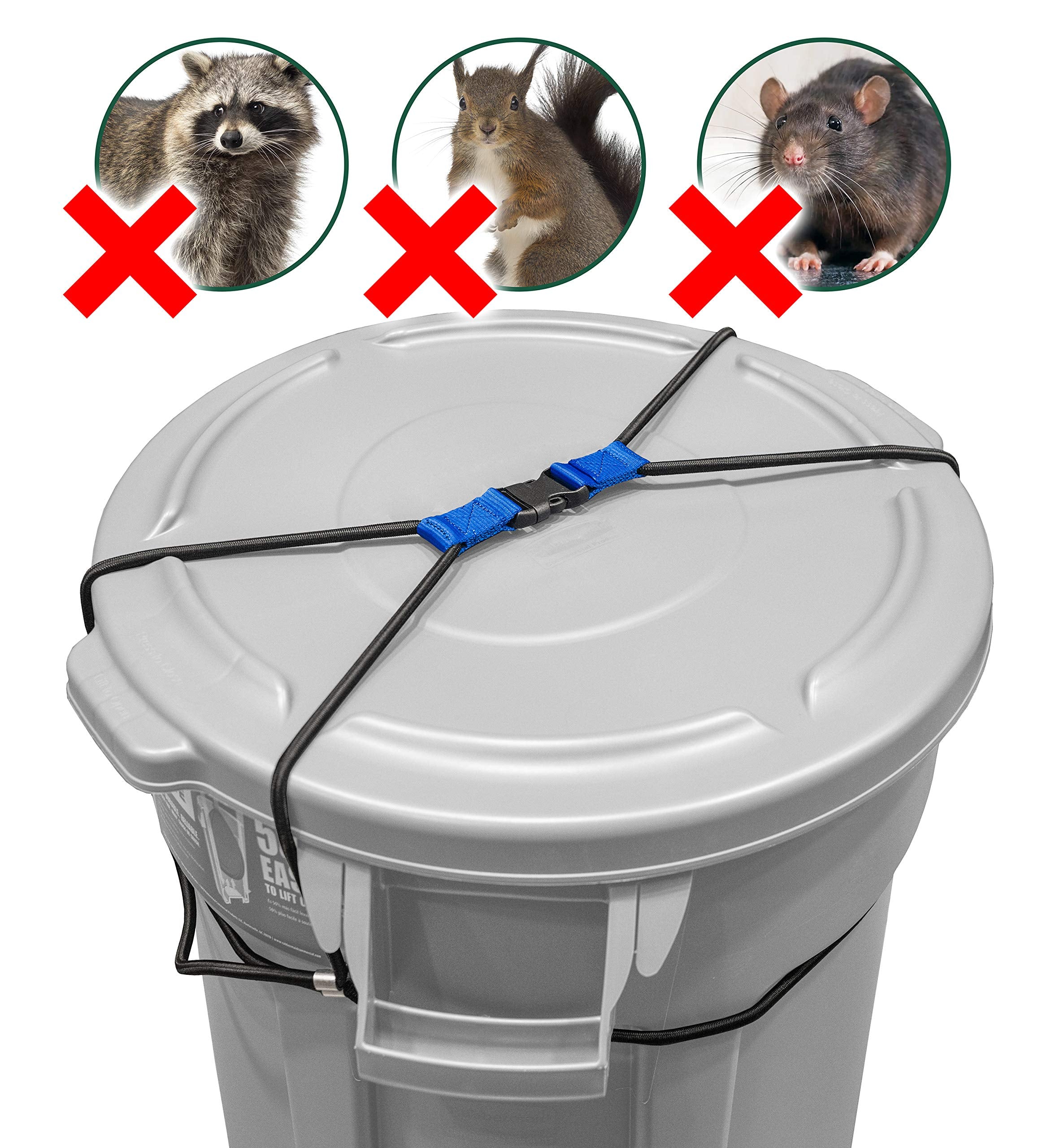 Encased Extra Large Trash Can Lock For Animals/Raccoons, Bungee Cord Heavy Duty Extra Large Outdoor Garbage Lid Lock (Fits 50-96