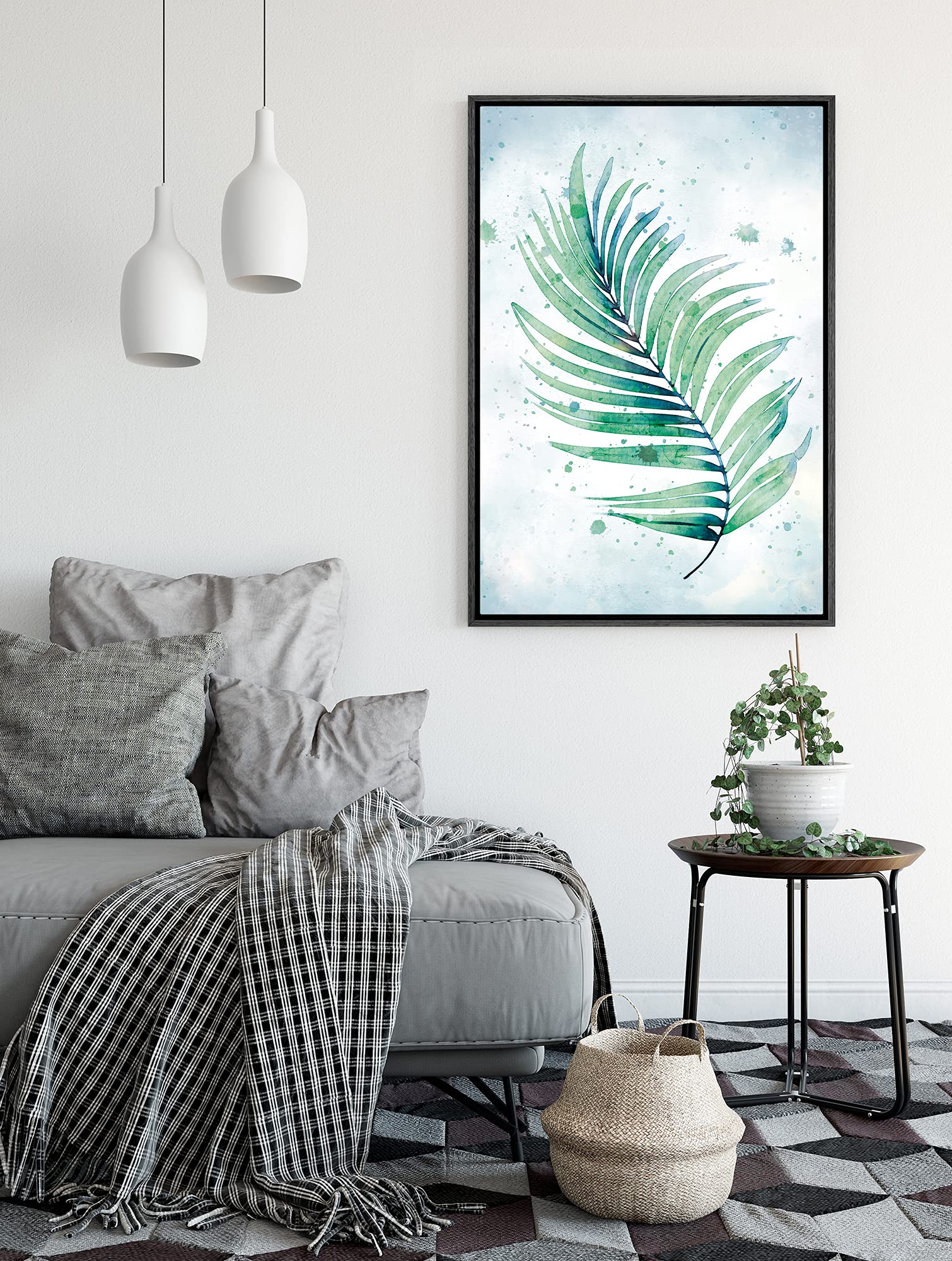 Signford Framed Canvas Print Wall Art Watercolor Palm Leaf Nature Wilderness Illustrations Modern Art Contemporary Relax/Calm Mu