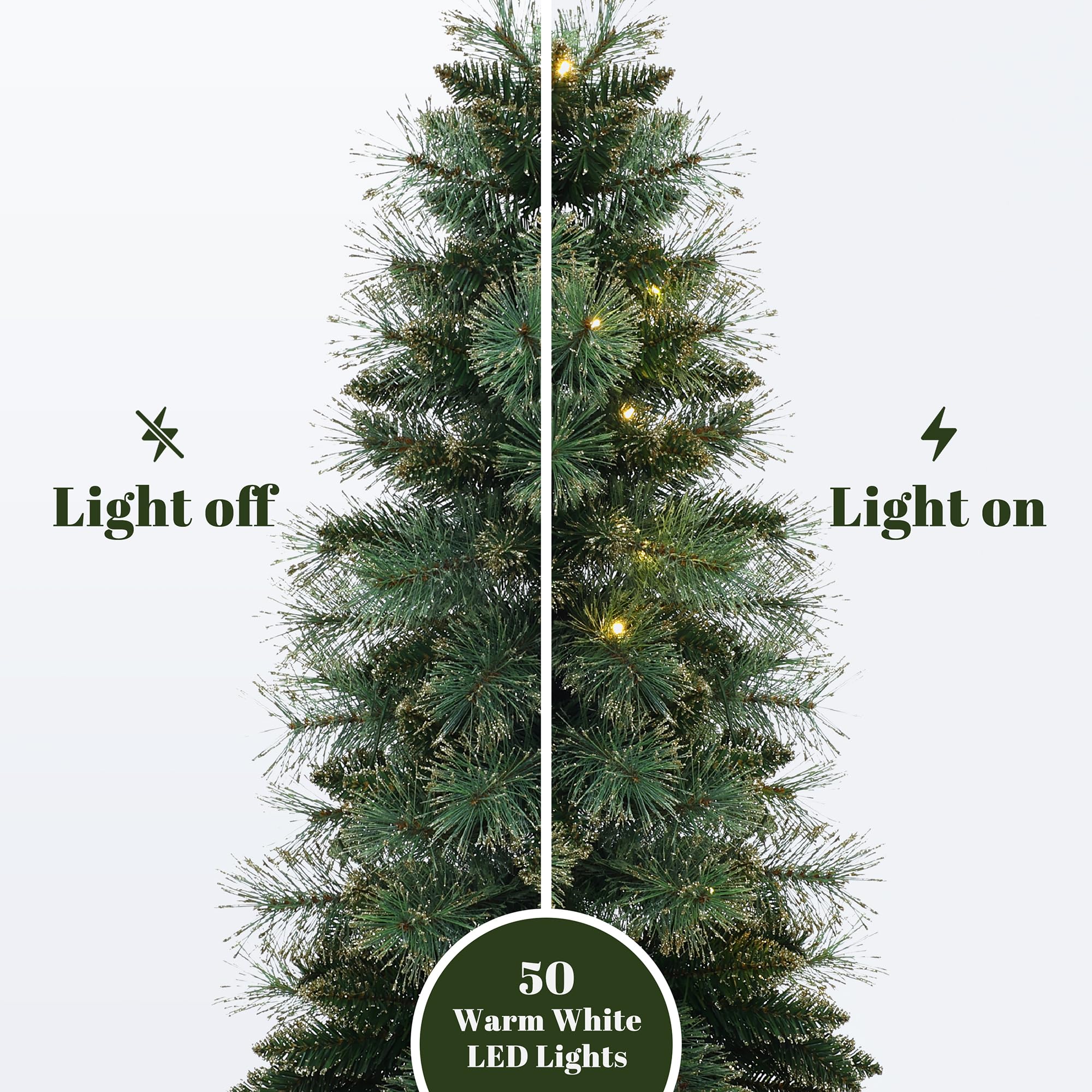 LuxenHome 4FT Small Christmas Tree, Prelit Slim Potted Artificial Christmas Trees with 50 Warm White LED Lights, Realistic Faux