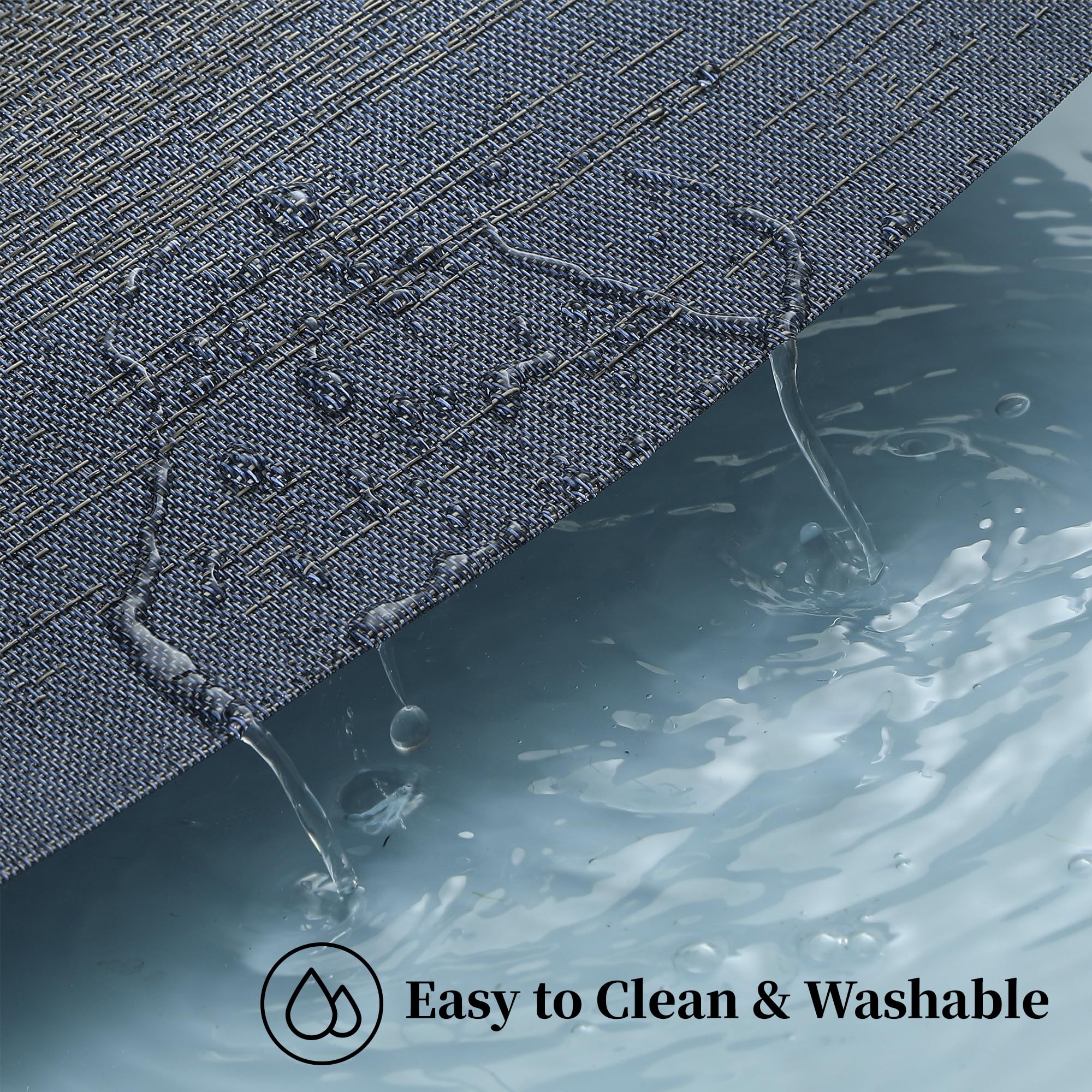 Leetaltree Denim Blue Placemats Set Of 6 - Heat Resistant Non-Slip Place Mats For Dining Table, Washable Durable Pvc Vinyl Woven