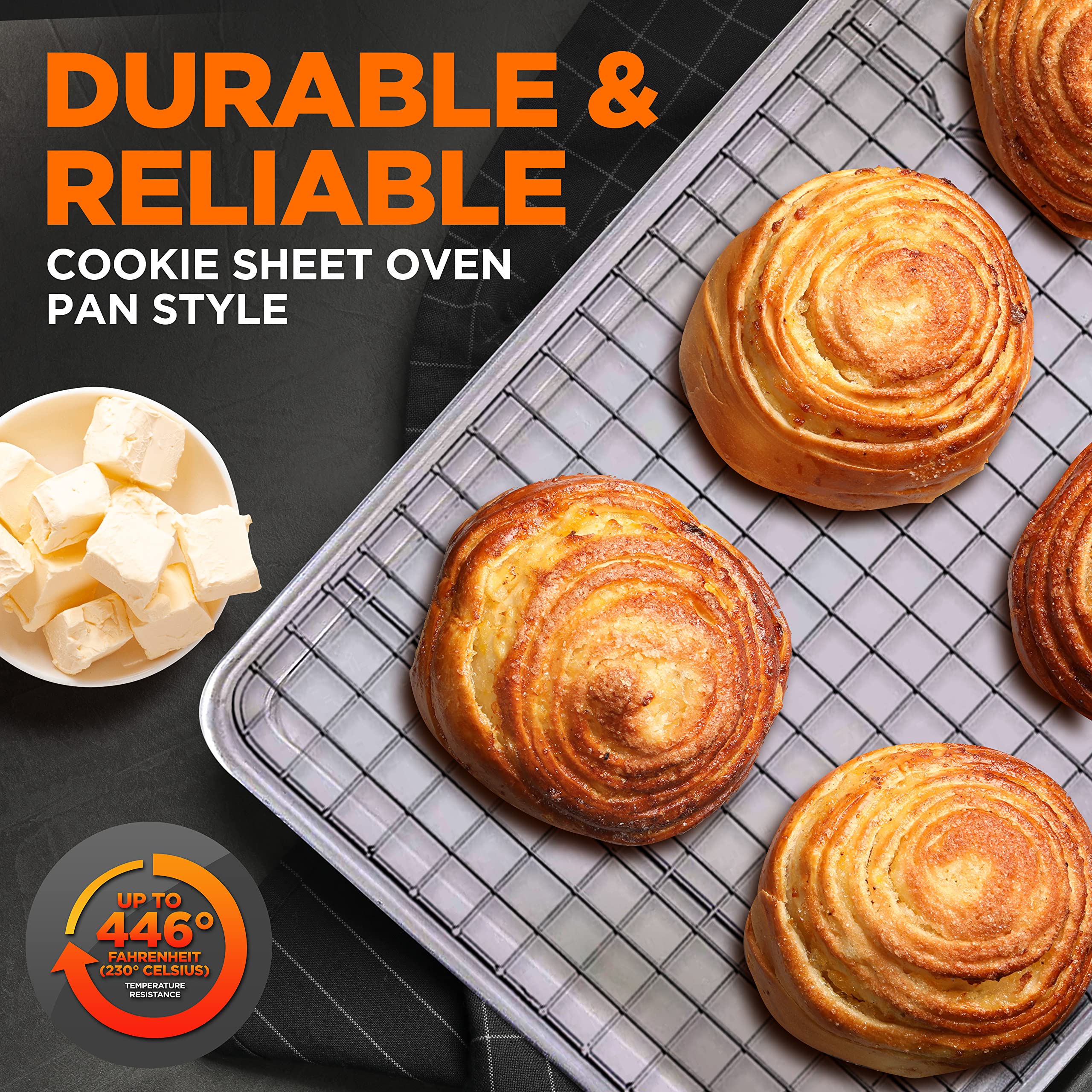 Nutrichef Aluminum Baking Sheet W/ Cooling Rack - Thick & Durable Cookie Sheet Tray For Baking Pastries, Cookies, Bacon, & More