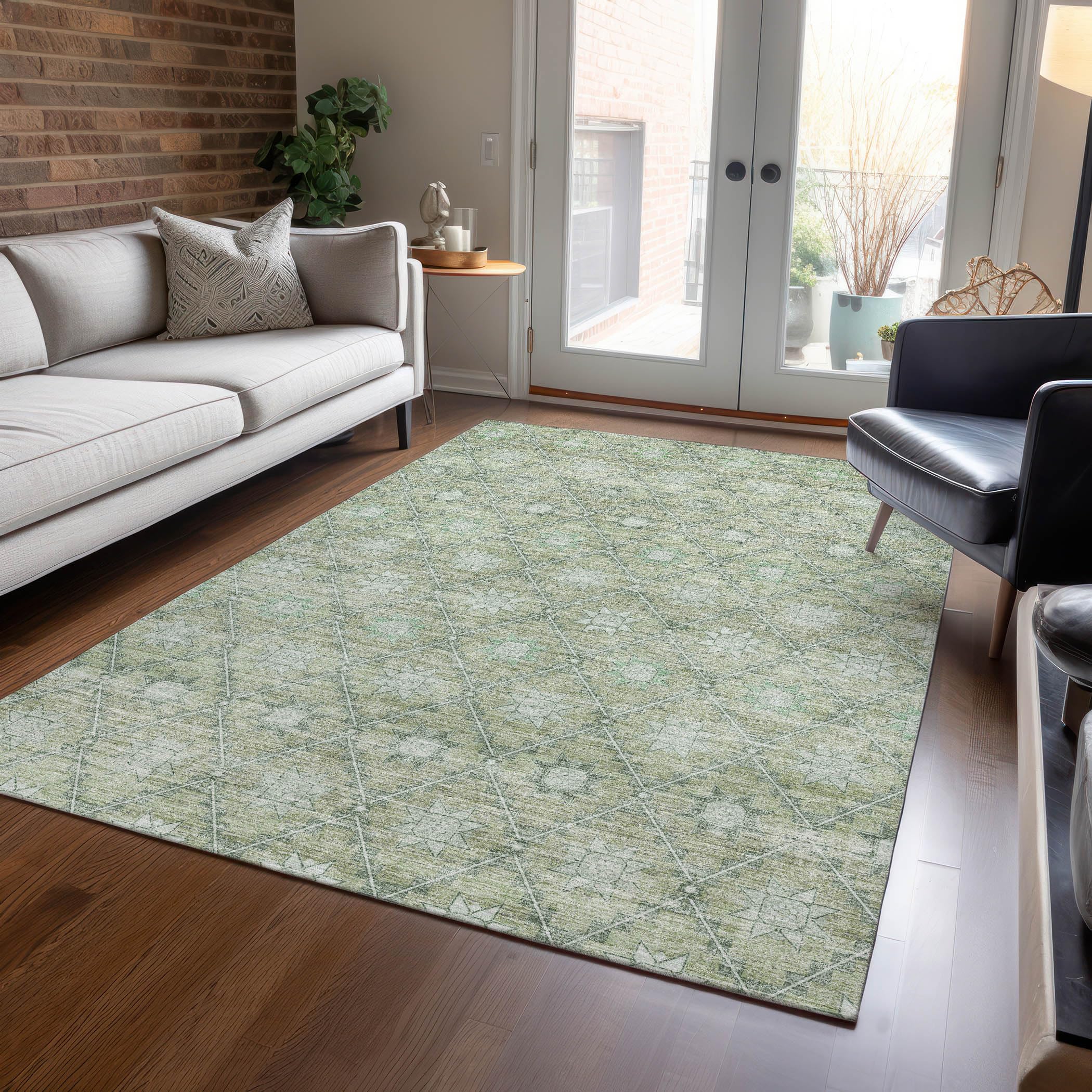 Machine Washable Indoor/Outdoor Chantille Aloe 9 x 12 Rug