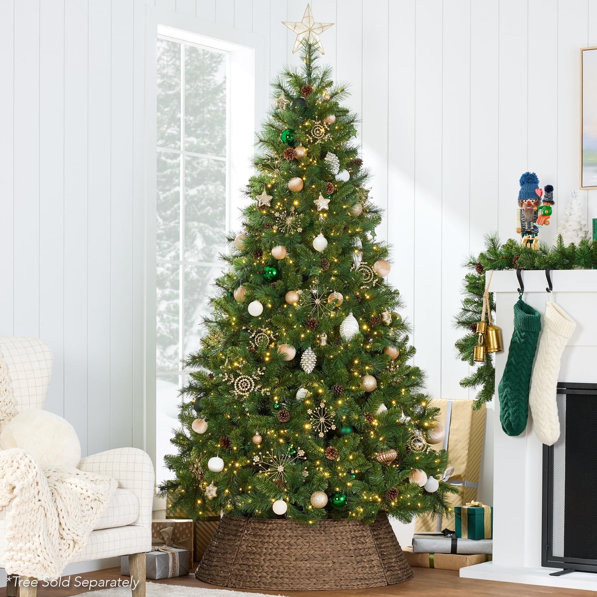 Best Choice Products 36in Christmas Tree Collar, Woven Hyacinth 3-Piece Holiday Rattan Tree Skirt Accessory for Home w/Cord Cut-