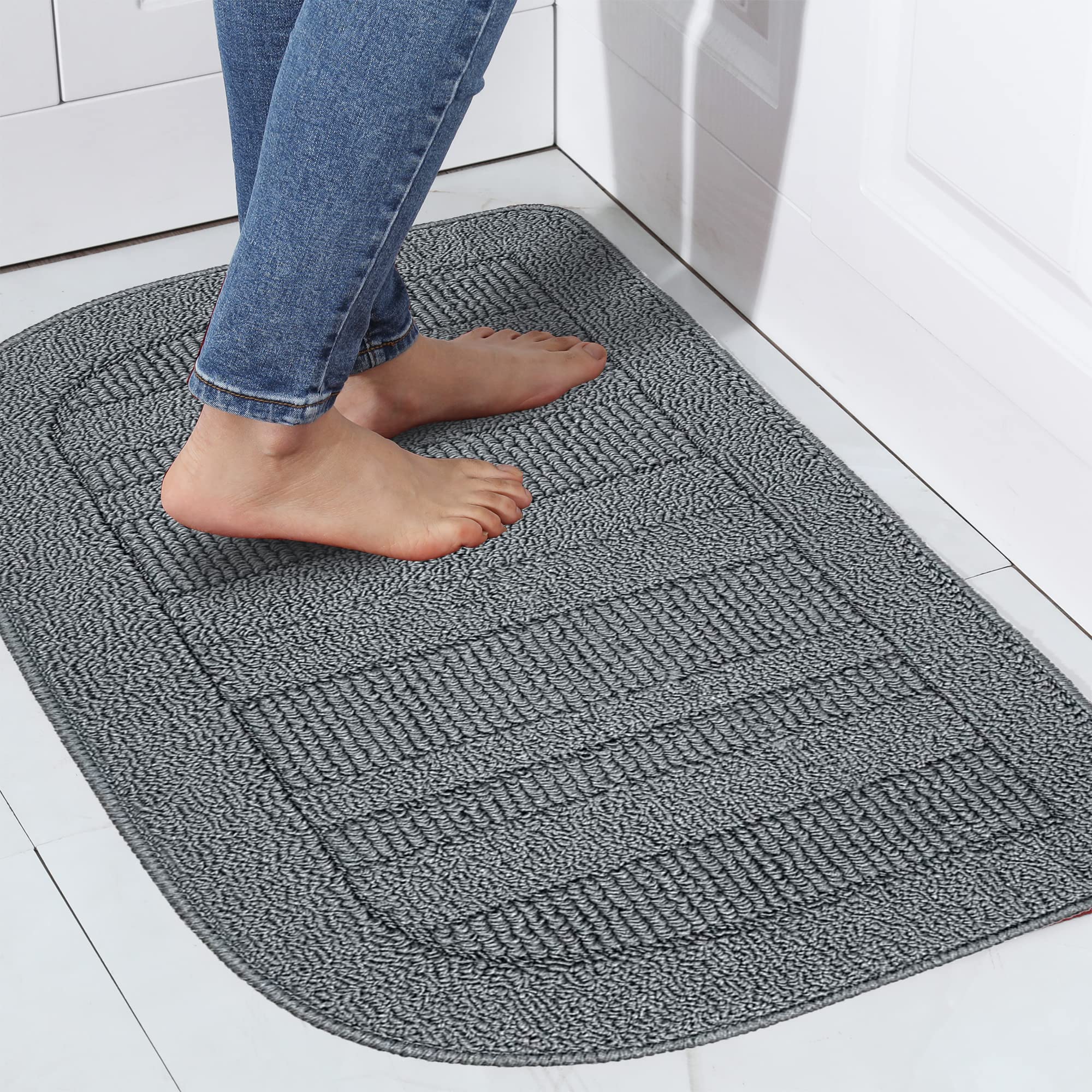 Beqhause 30X18 Inch Kitchen Rug Mats, Durable Anti-Slip Absorbent Dirt-Resistant Kitchen Rug Pet Mat Machine Washable (Grey)