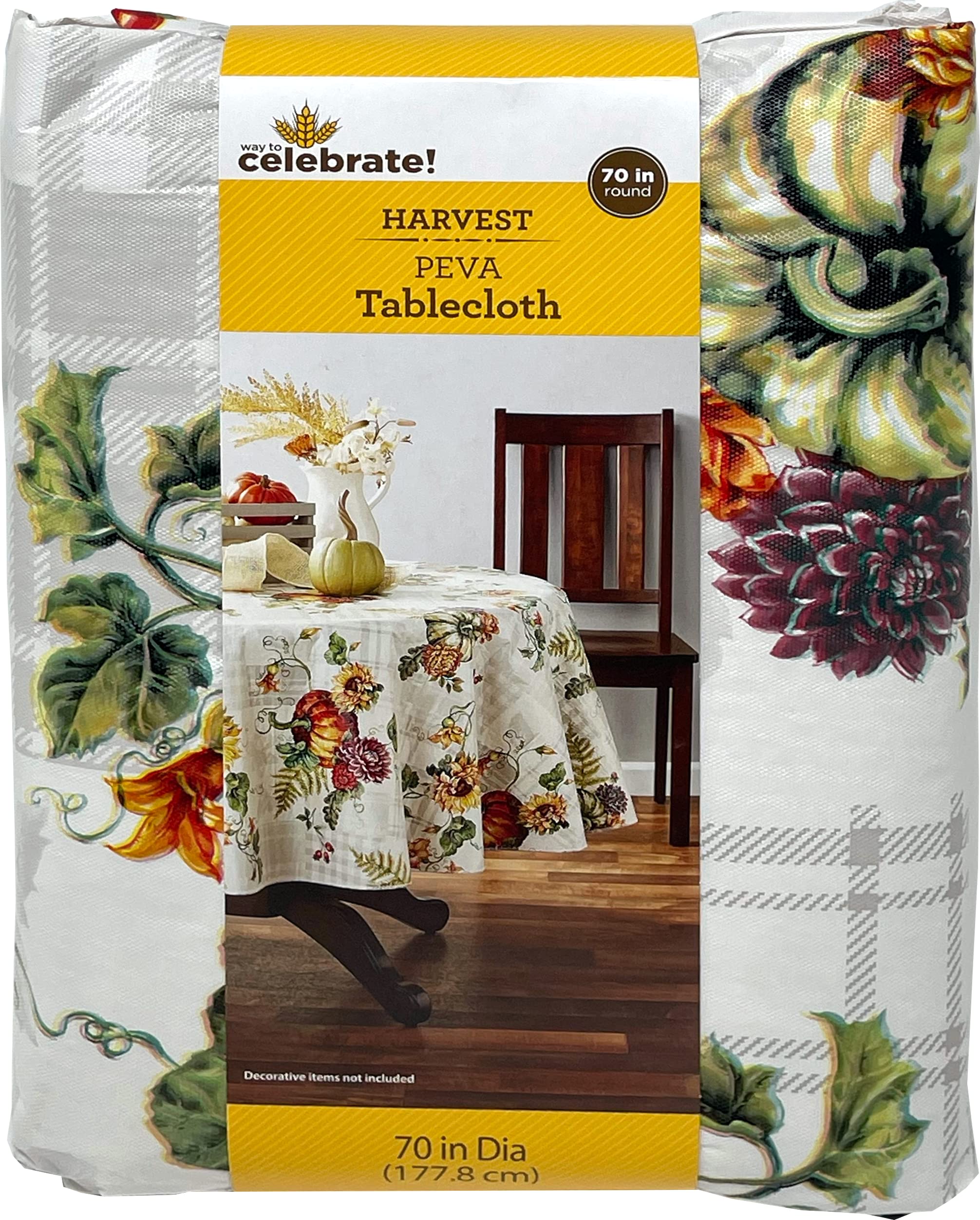 Town & Country Linen Corp Celebrate Vinyl Tablecloth Harvest Botanical Patchwork 70 Round