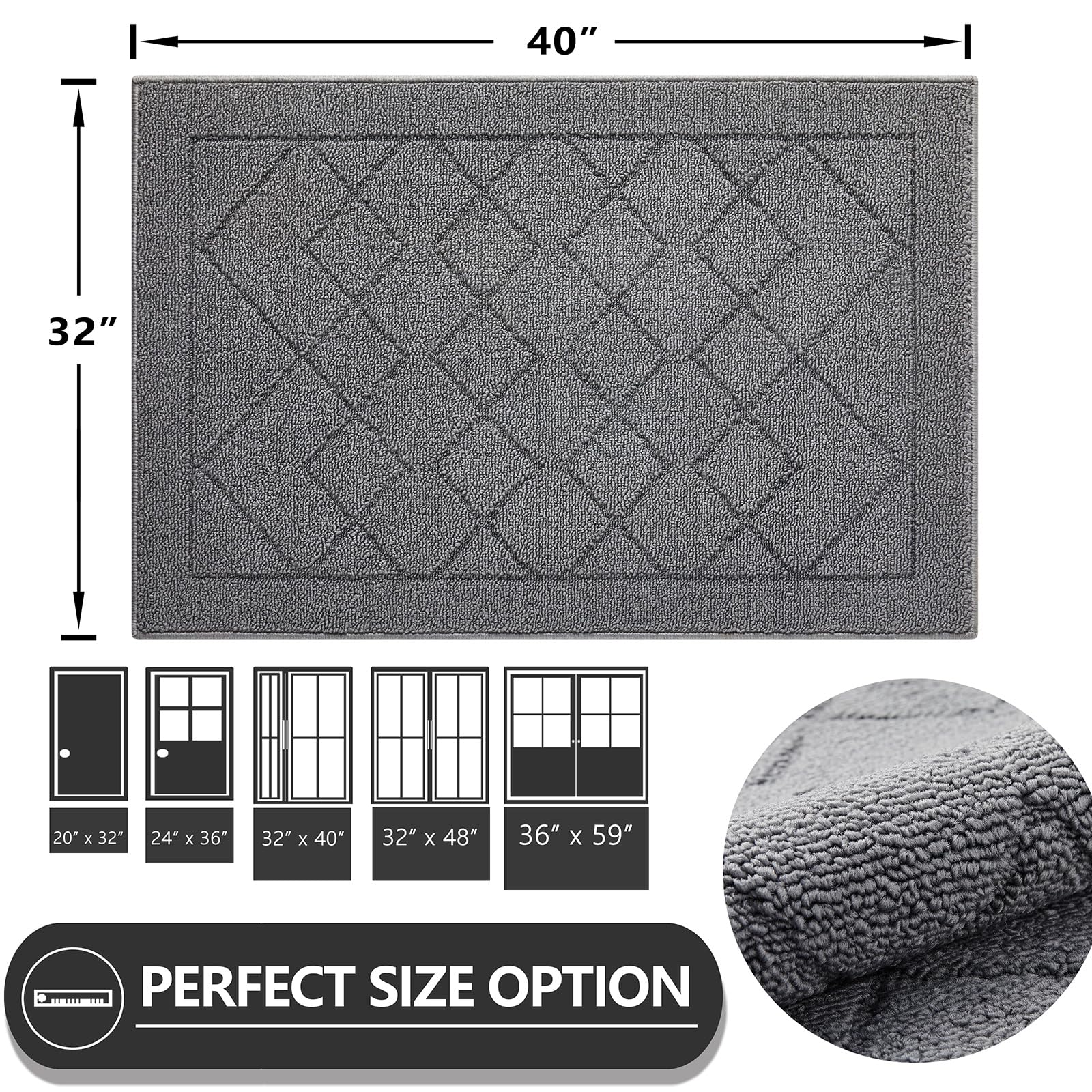 REFETONE Indoor Door Mat  Front Back Door Rug  32x40  Non-Slip Absorbent Resist Dirt Entry Mat  Machine Washable Low-Profile Inside Floor Mats Doormat for Entryway  Dark Grey