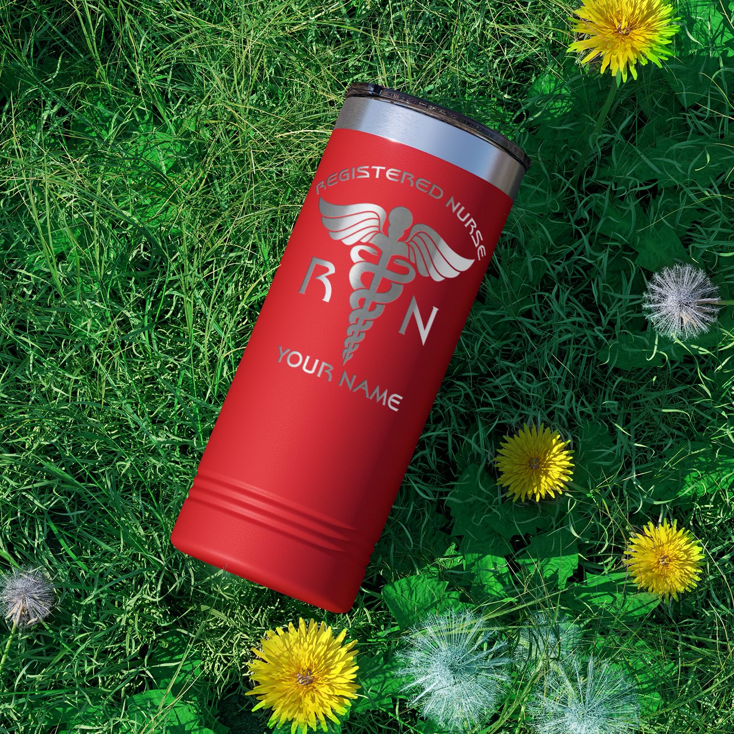 Personalized Rn Registered Nurse Gift On Red 22 Oz Stainless Steel Skinny Tumbler Custom Engraved Gifts For Men And Women