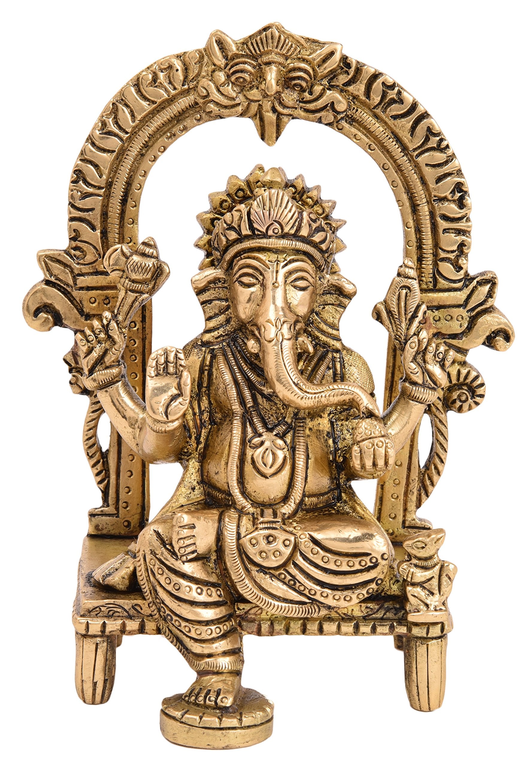 Kalarambh Brass Kaman Ganesha/Ganesh/Ganpati Idol Murti Statue For Home Pooja Puja Mandir Decor Collectible Handicraft Art, Yell