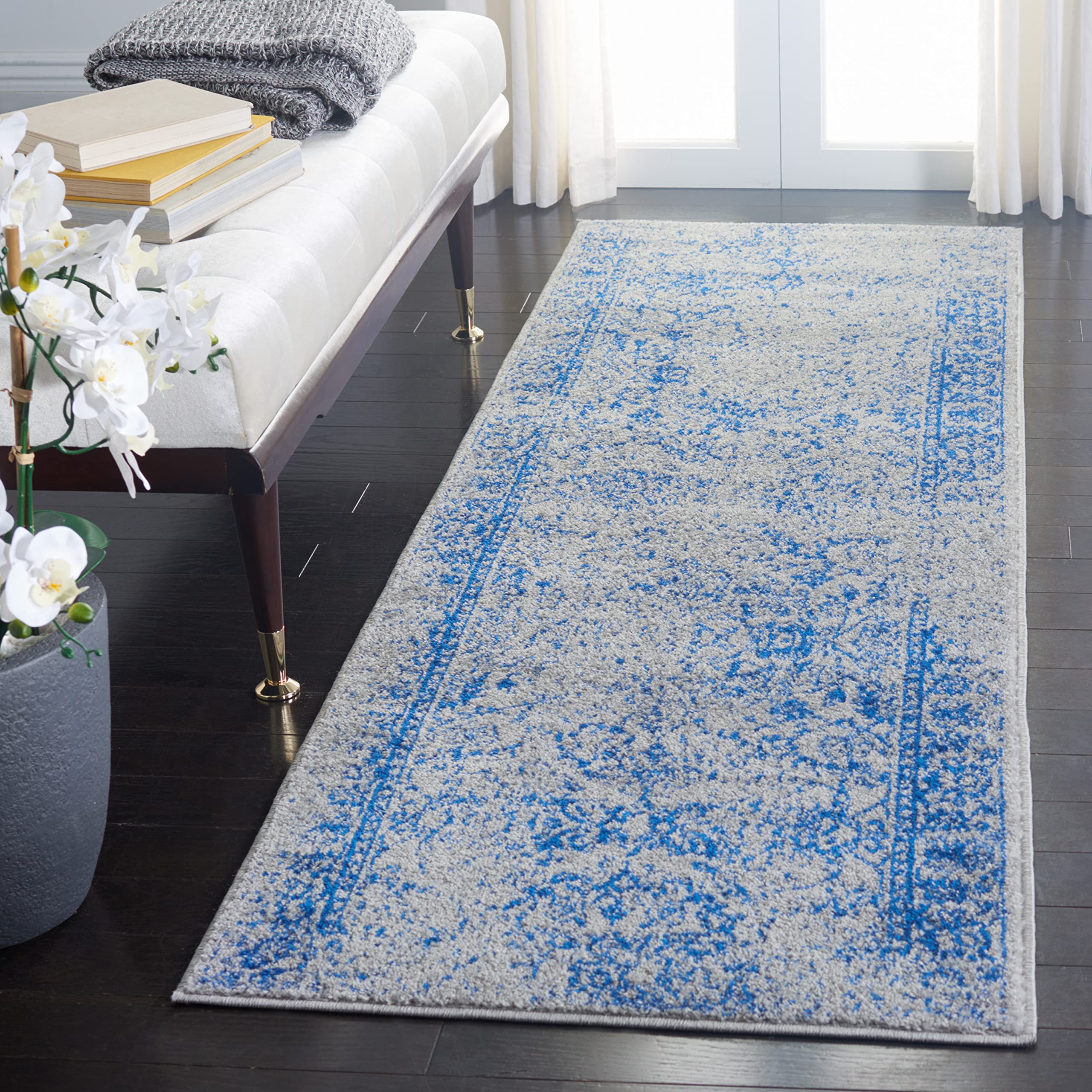 SAFAVIEH Adirondack Collection Runner Rug - 26 x 14, Grey & Blue, Oriental Distressed Design, Non-Shedding & Easy Care, Ideal 
