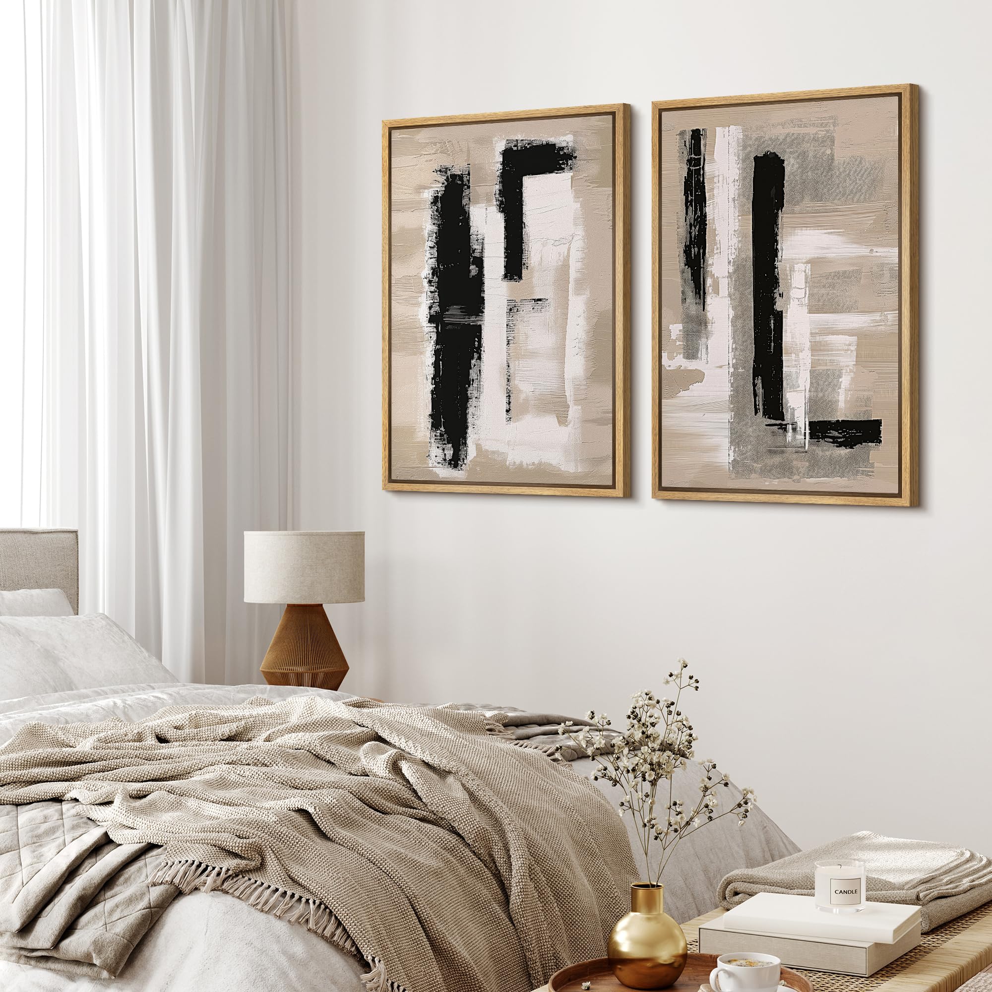 Mudecor Framed Canvas Print Wall Art Set Monochromatic Textures Contemporary Abstract Illustrations Modern Art Decorative Bohemi