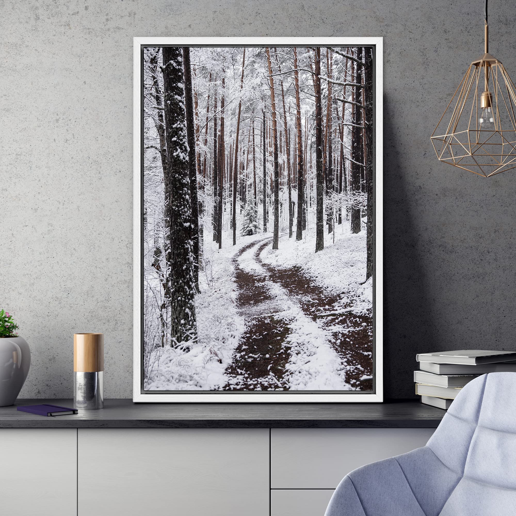 Signwin Framed Canvas Wall Art Winter Trees Cool Dramatic Forest Multicolor Nature Photography Rustic - 16''X24'' White