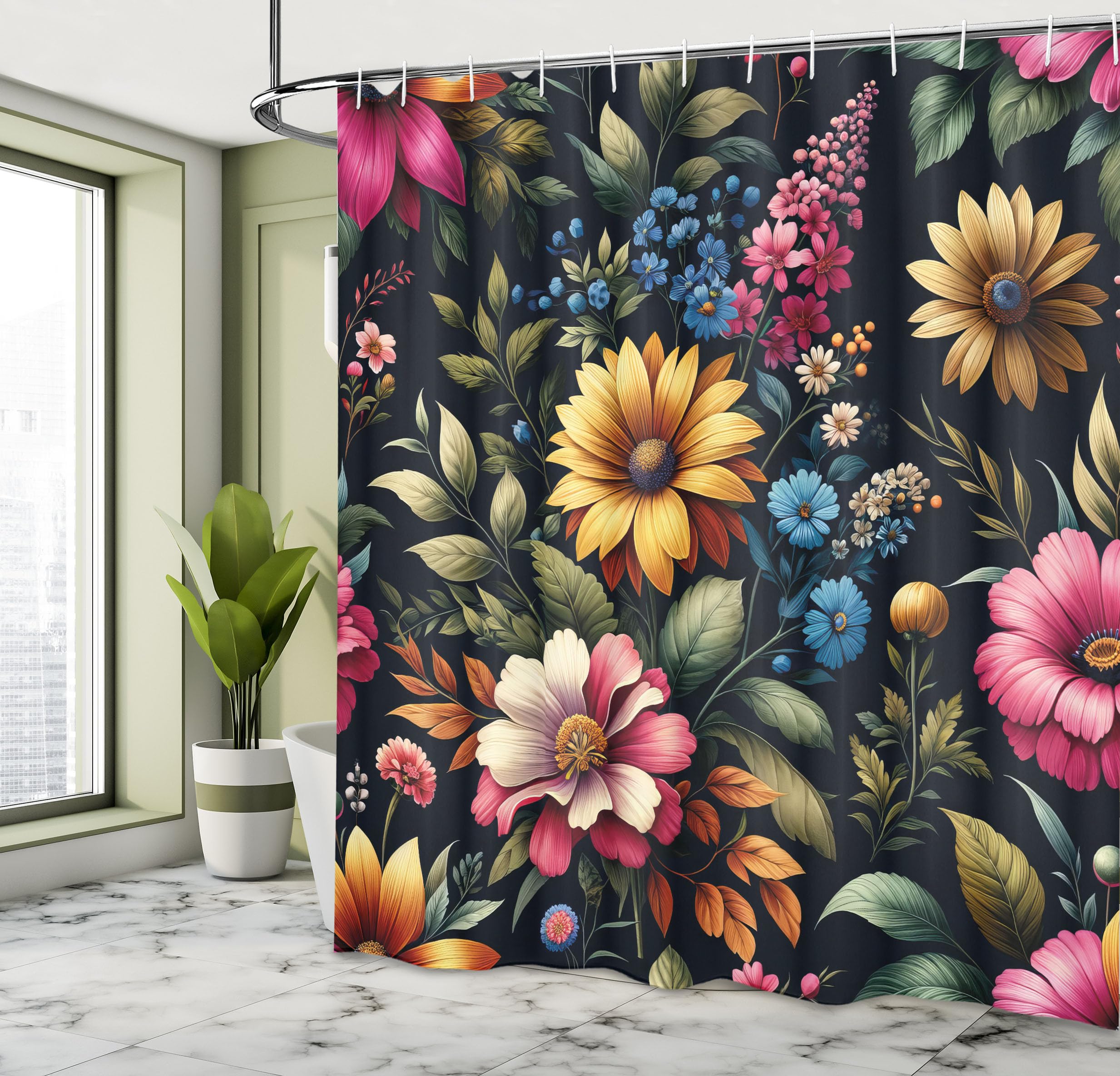 Ambesonne Vintage Shower Curtain, Colorful Art Of Spring Flowers And Leaves Dreamy Atmosphere Jungle, Cloth Fabric Bathroom Deco