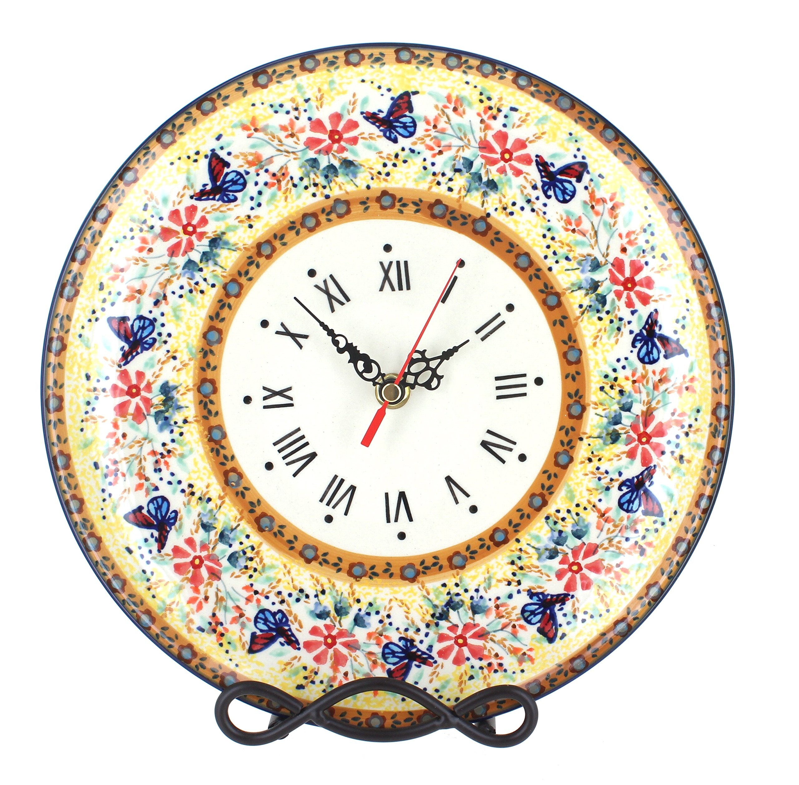 Blue Rose Polish Pottery Blue Butterfly Clock