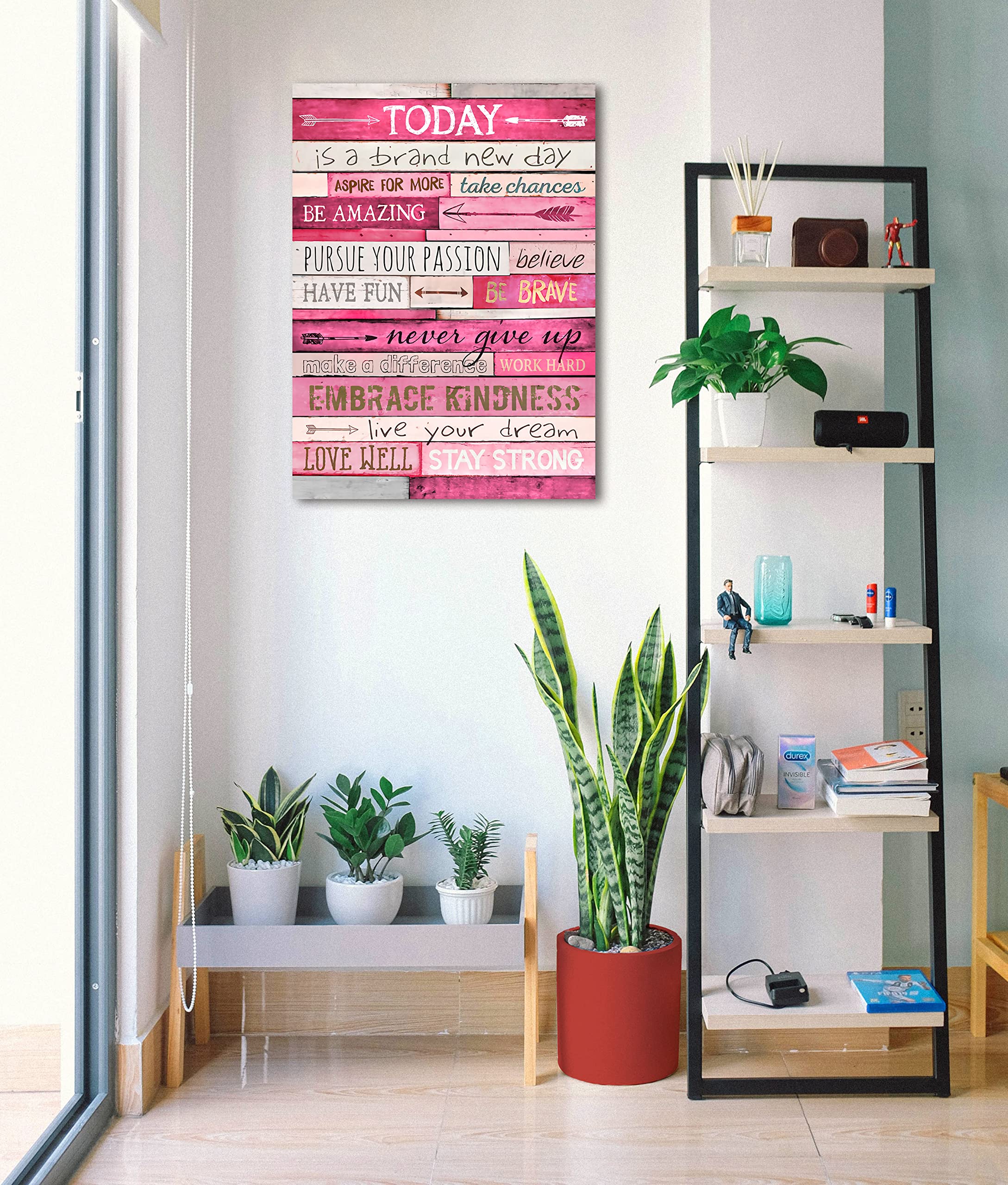 THRLVEART Inspirational Wall Decor for Office - Pink Bedroom Wall Art - Motivational Large Canvas Wall Art Ready to Hang Size 36'' W x 24'' H