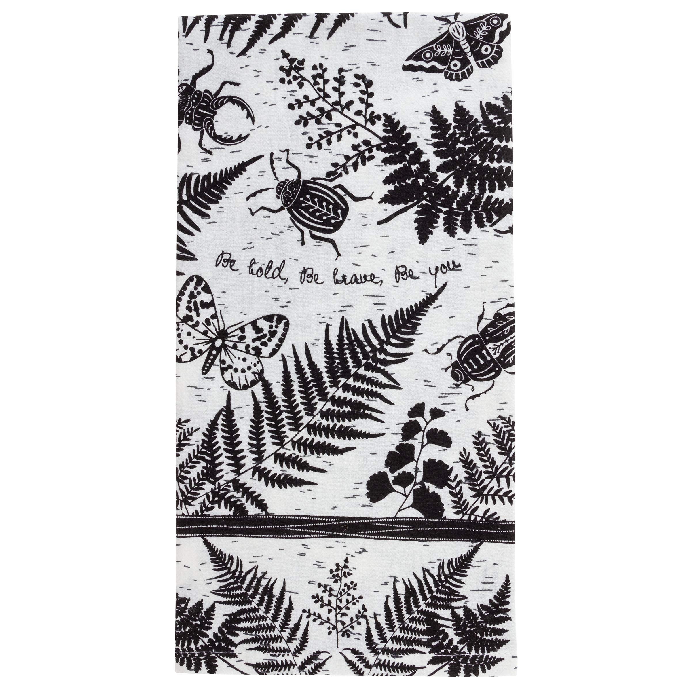 Karma Gifts Black And White Boho Tea Towels, 28'' L X 20'' W, Beetle