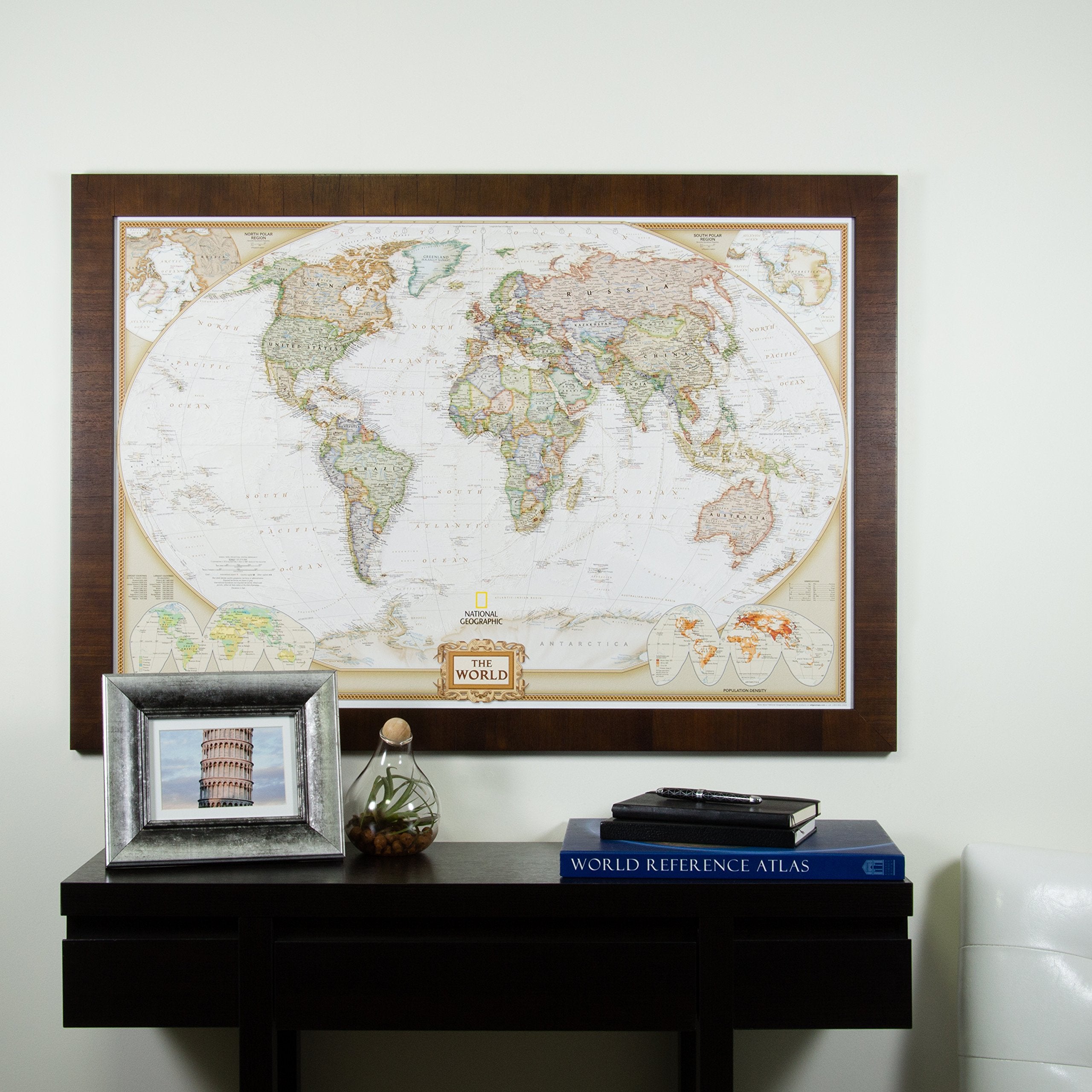 Craig Frames Wayfarer, Executive World Push Pin Travel Map, Dark Brown Veneer Frame And Pins, 24 By 36-Inch