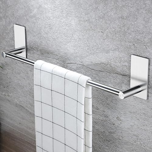 Taozun Self Adhesive 16-Inch Bathroom Towel Bar Brushed Sus 304 Stainless Steel Bath Wall Shelf Rack Hanging Towel Stick On Stic