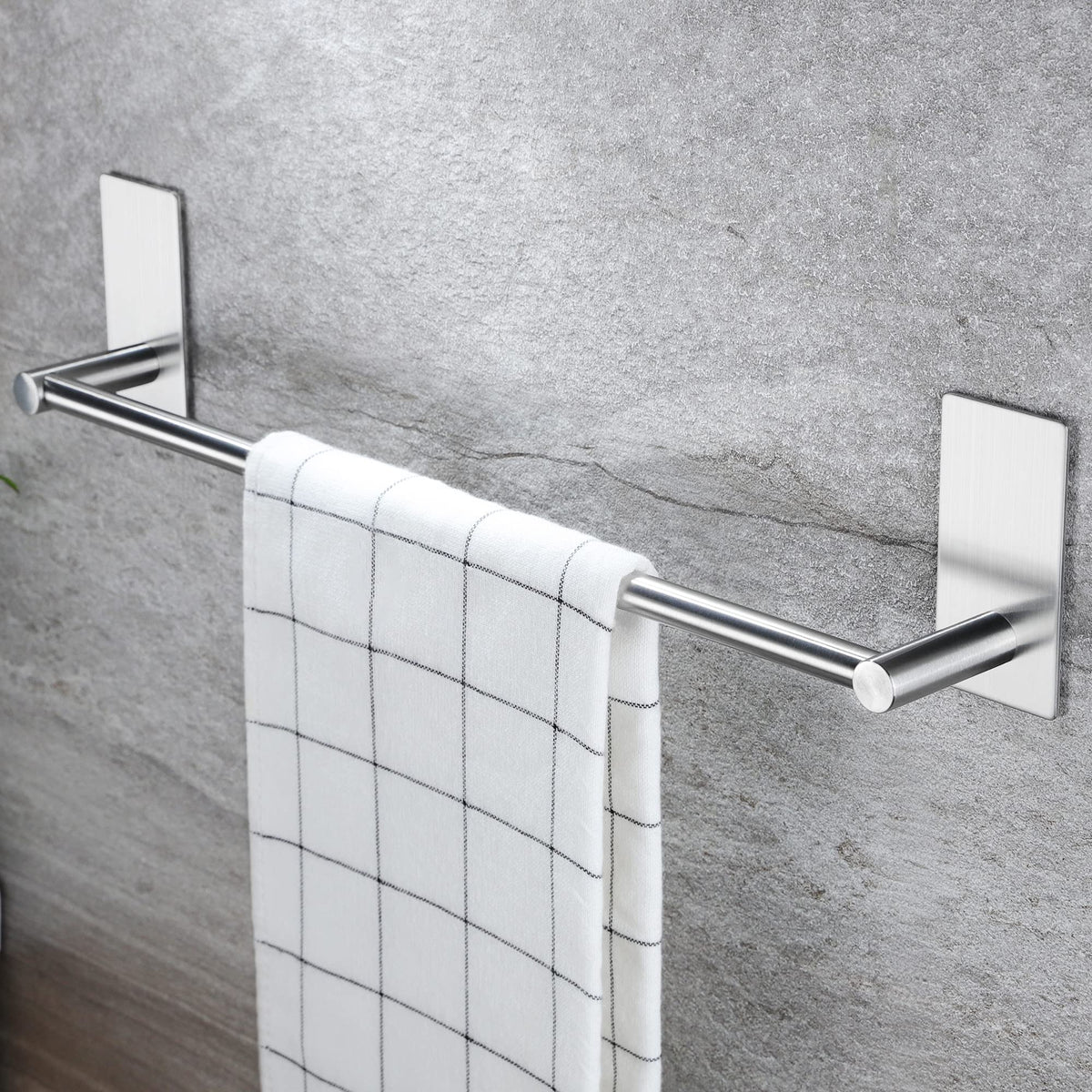 Taozun Self Adhesive 16-Inch Bathroom Towel Bar Brushed Sus 304 Stainless Steel Bath Wall Shelf Rack Hanging Towel Stick On Stic