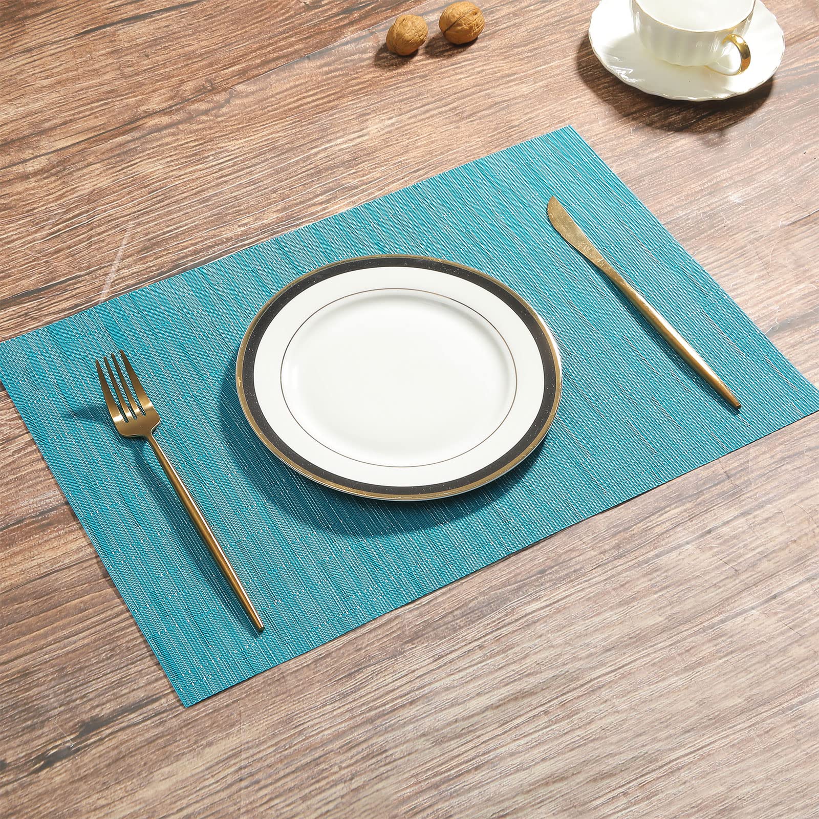 Shacos Woven Vinyl Placemats Set Of 4 Wipe Clean Pvc Heat Resistant Place Mats Durable Waterproof Stain Resistant Indoor Outdoor