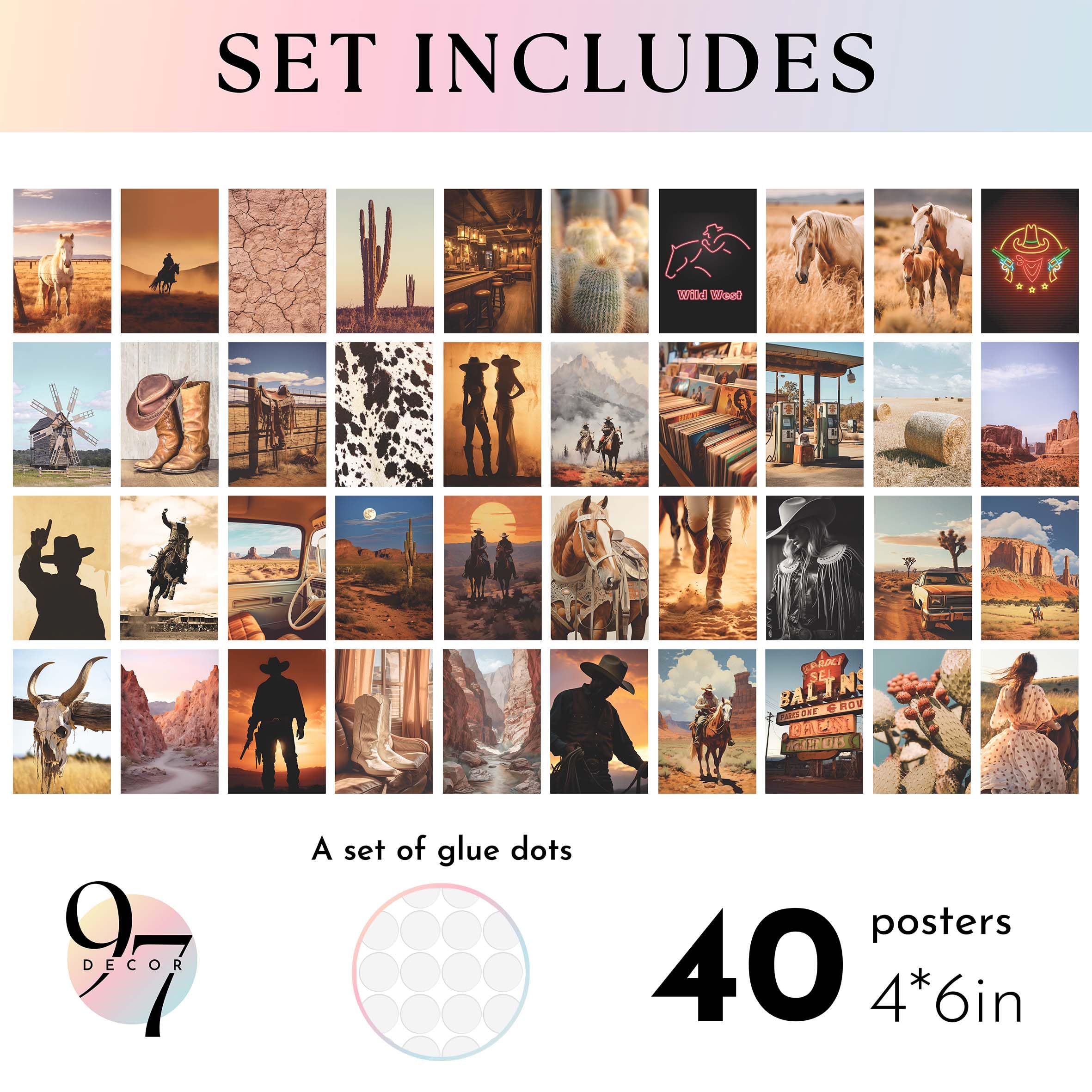 97 Decor Western Room Decor for Bedroom - Western Wall Decor  Western Wall Art Prints  Western Pictures Wall Decor  Western Wall Collage Kit  Cowboy Decor for Home  Vintage Cowgirl Poster (4x6 Inch)