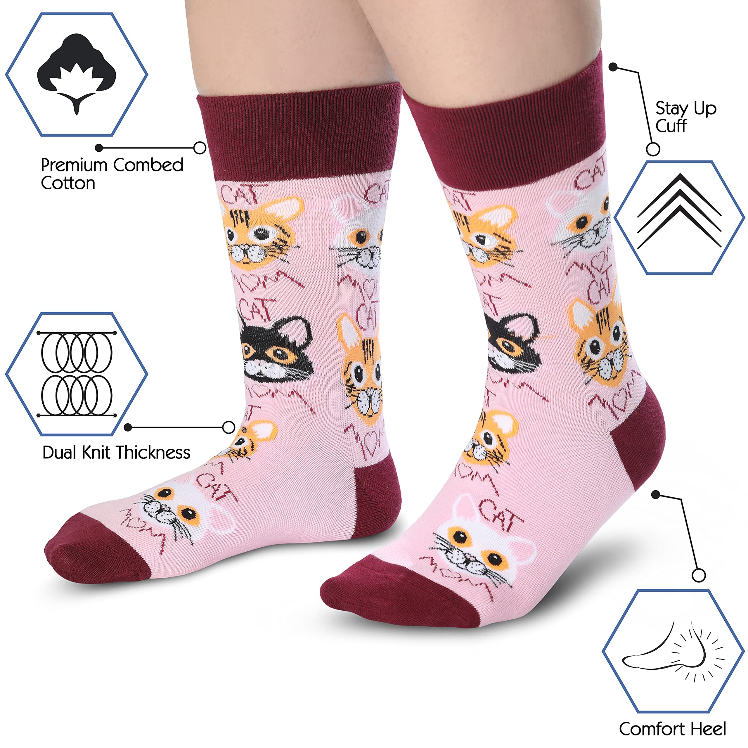 Cavertin Womens Novelty Socks With Gift Box Cat Lover Dog Mom Book Lover Cat Mom Llama Unicorn Sloth Corgi (Cat Mom)