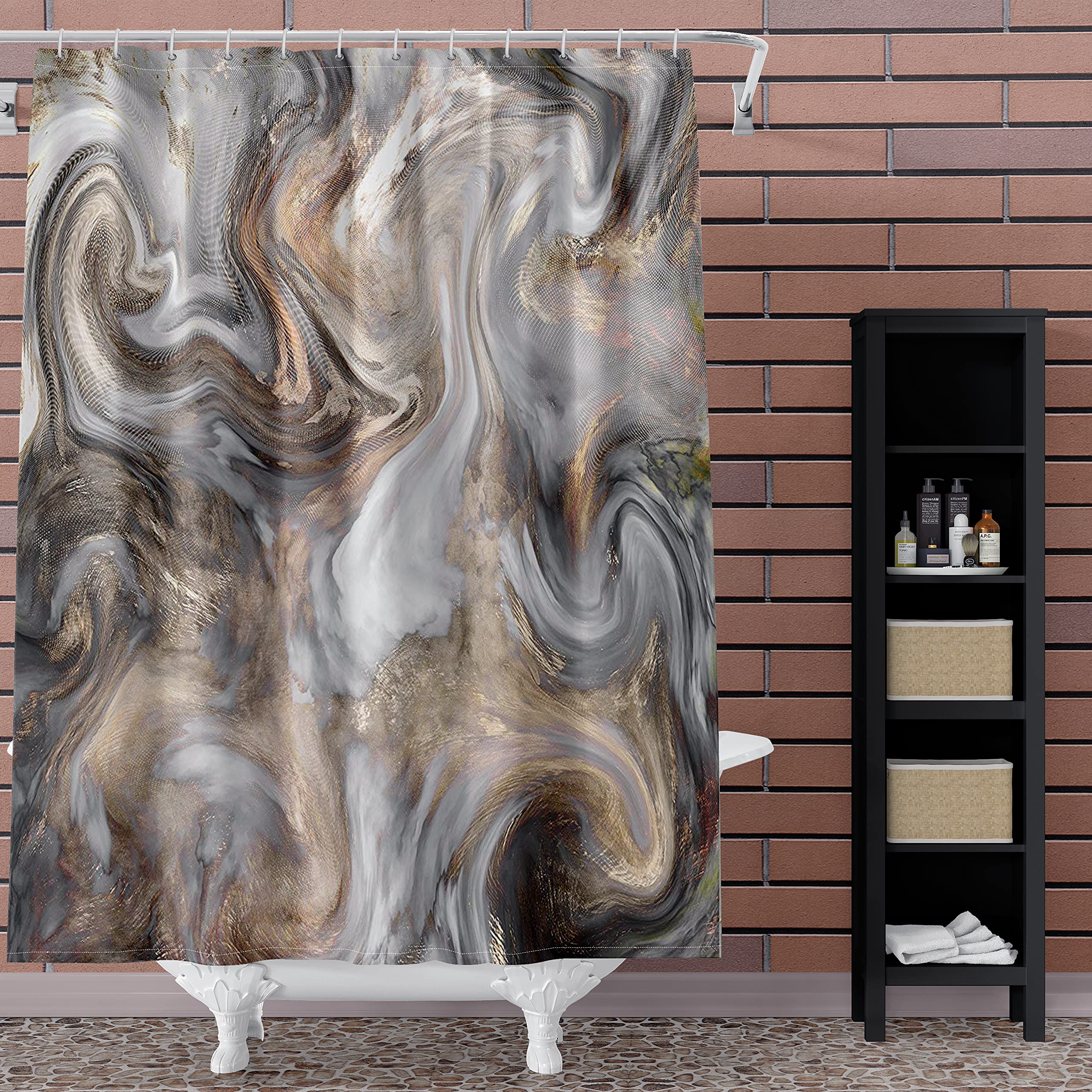 Marble Shower Curtain Light Grey Brown Shower Curtains for Bathroom Retro Style Paintbrush Colors in Marbling Texture Waterproof Polyester Fabric Shower Curtain Sets with Hooks 72x72 Inch