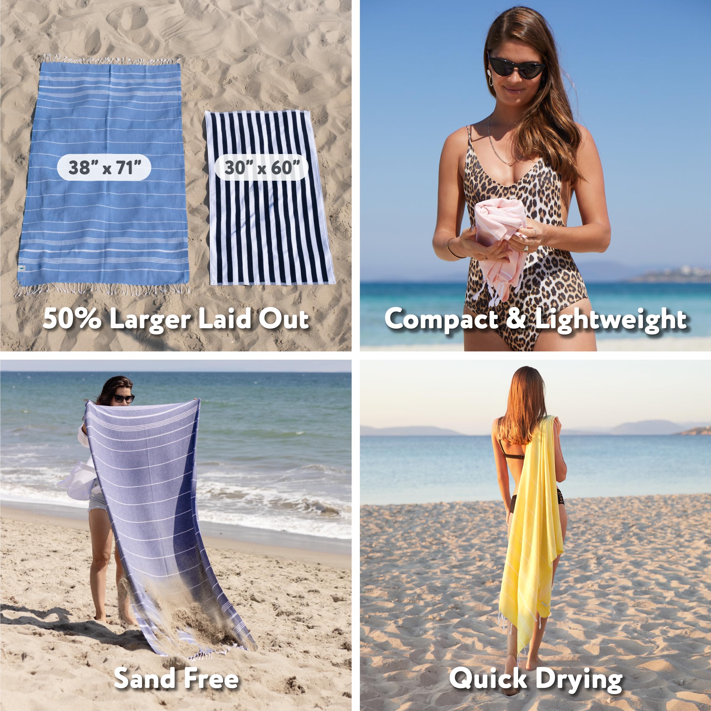 Wetcat Turkish Beach Towel Oversized 38X71 100% Cotton Sand Free Quick Dry Extra Large Light Travel Towel For Adults Beach Acces